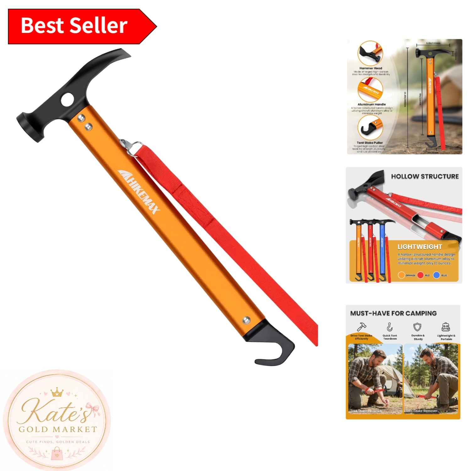 Electroplated 13-Oz Tent Hammer: Lightweight & Multi-Functional for Camping