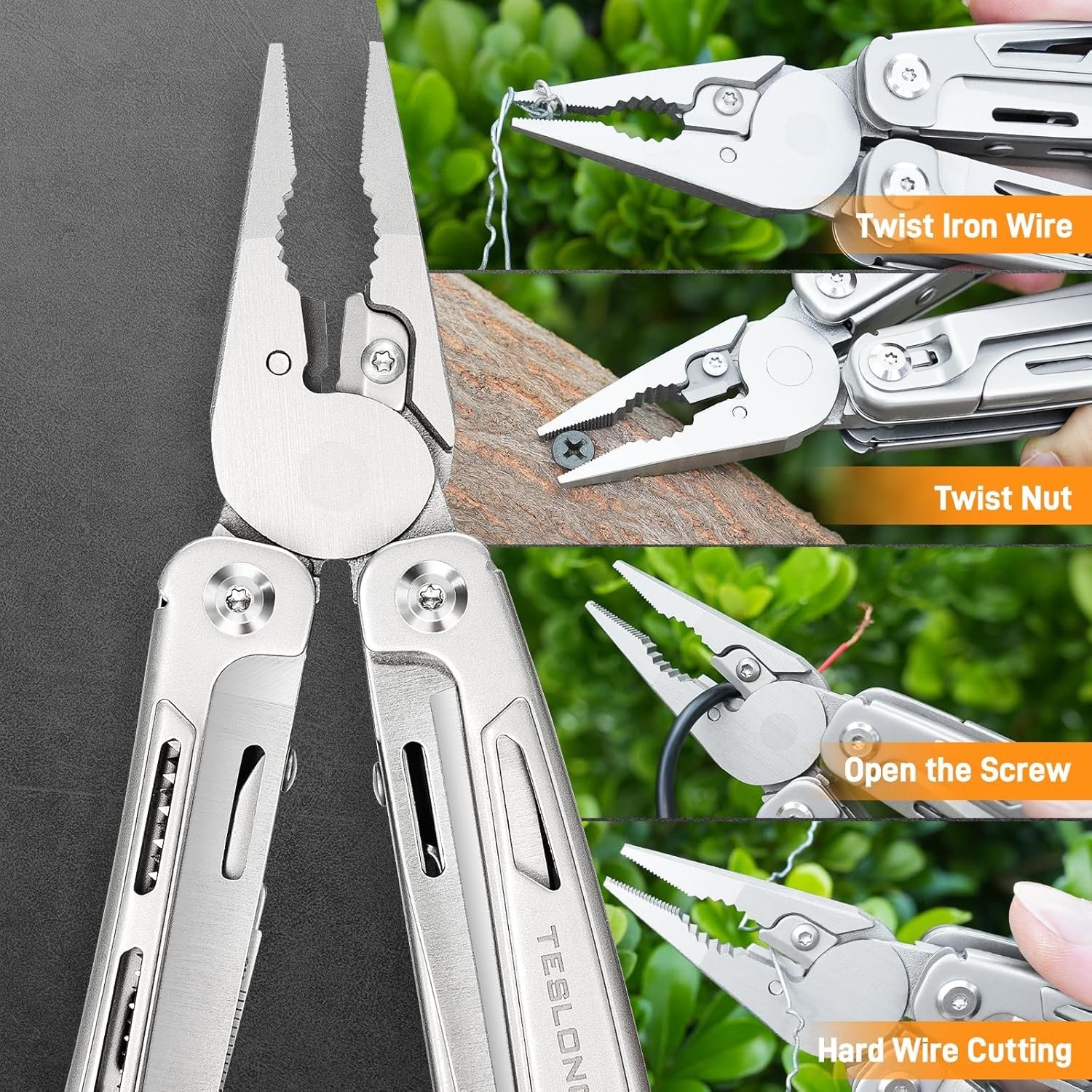 Teslong 18-in-1 EDC Multitool Pliers with Scissors, Stainless Steel Pocket Knife