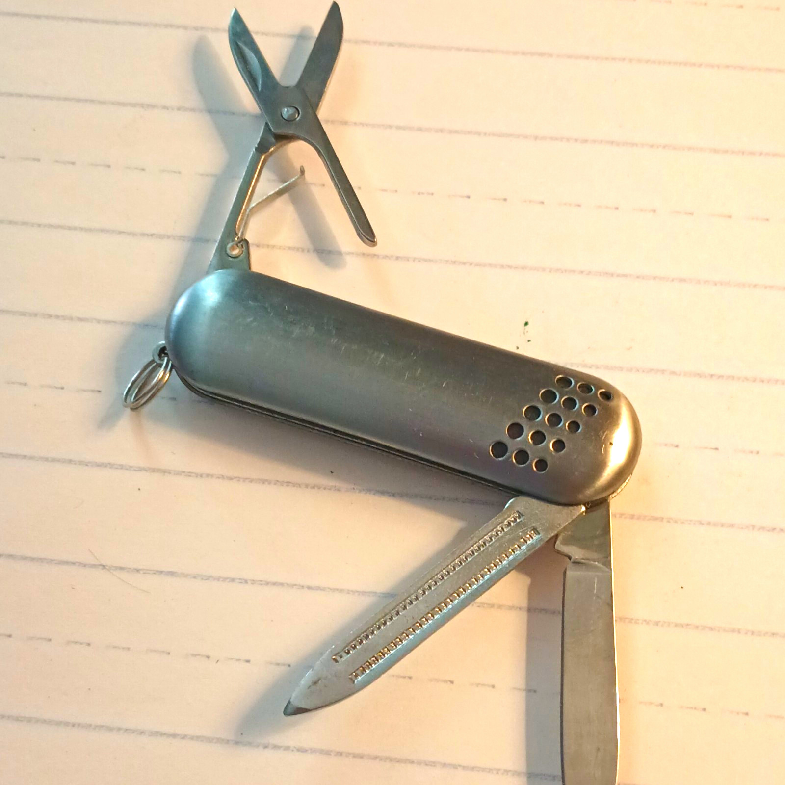 Silver Keychain Multi-Tool Pocket Knife & Scissors, Nail File, 2in Blade