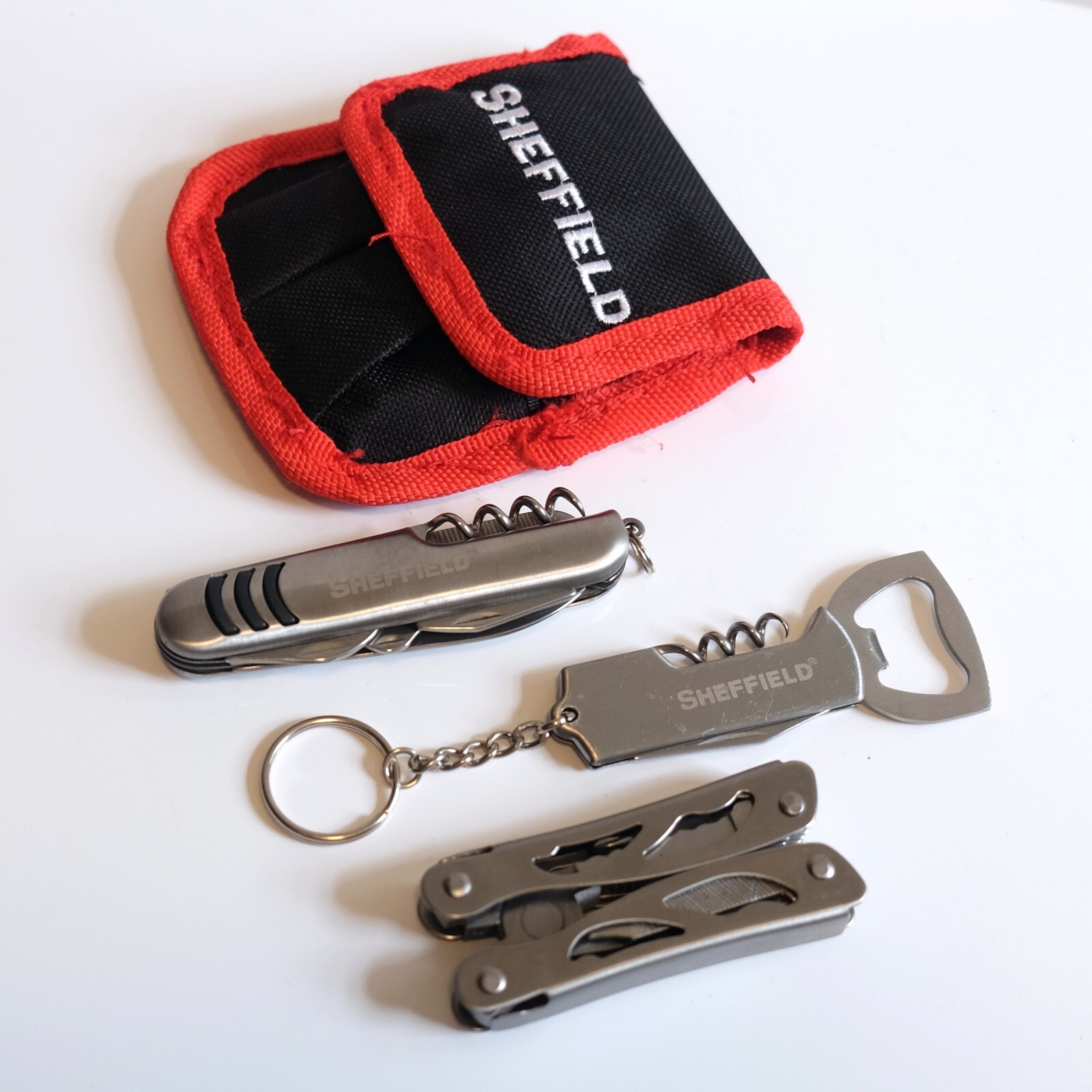 Sheffield Multi-Tool Pocket Knife Holster Bottle Opener Cocktail Knife Corkscrew