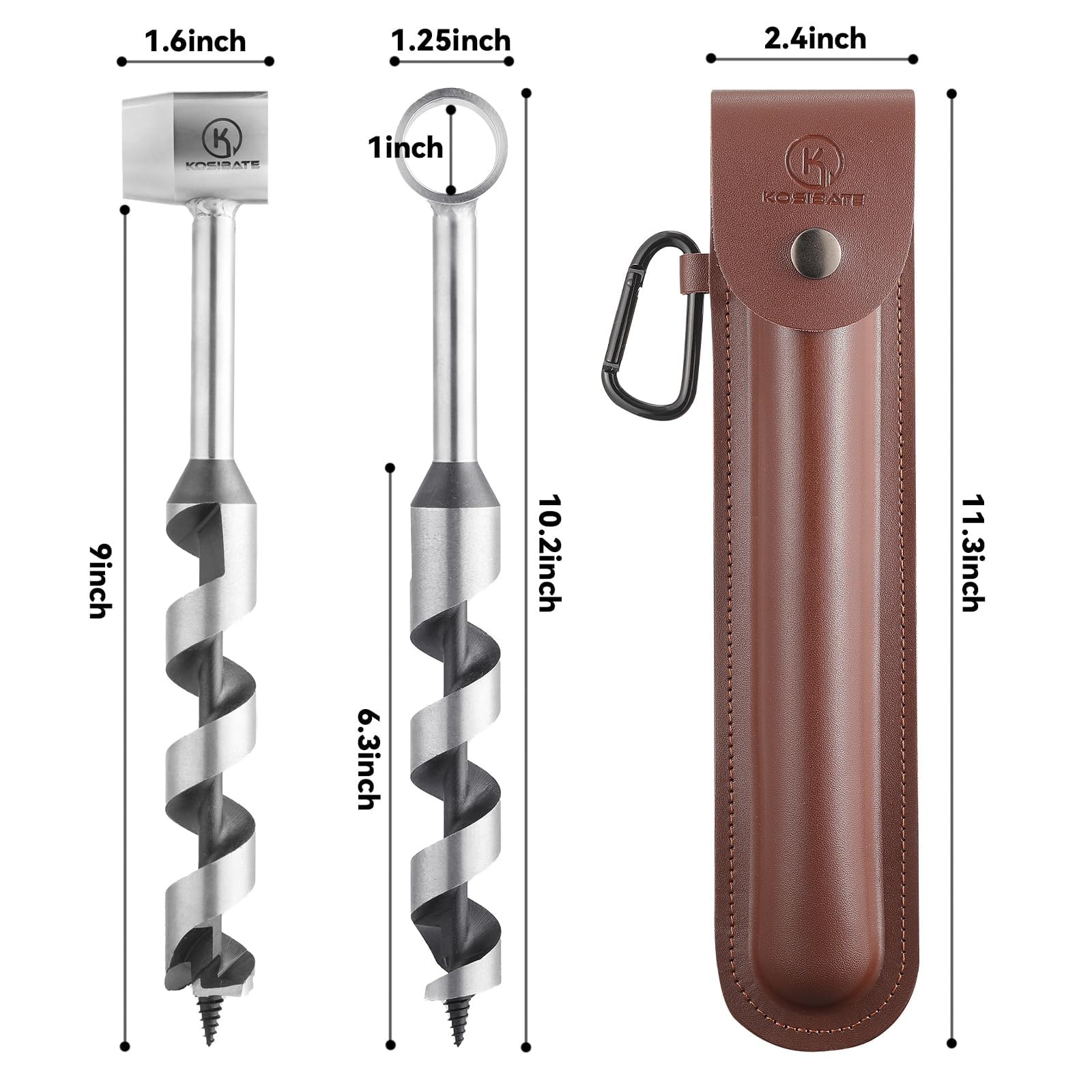Kosibate Bushcraft Gear, Hand Auger Wrench for Easy Wood Drilling – Brown
