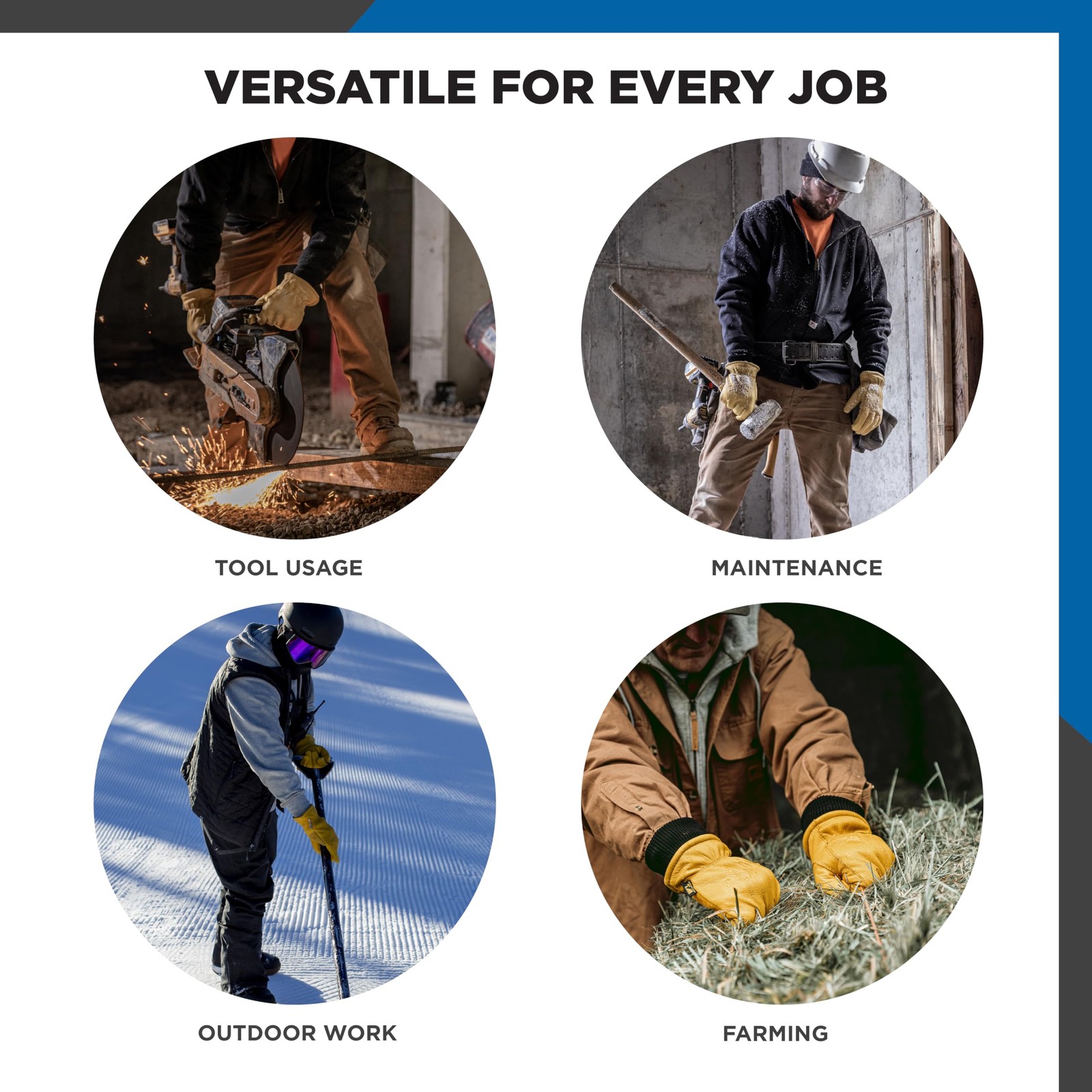 Water-Resistant Insulated Leather Winter Work Gloves for Men – Medium Size