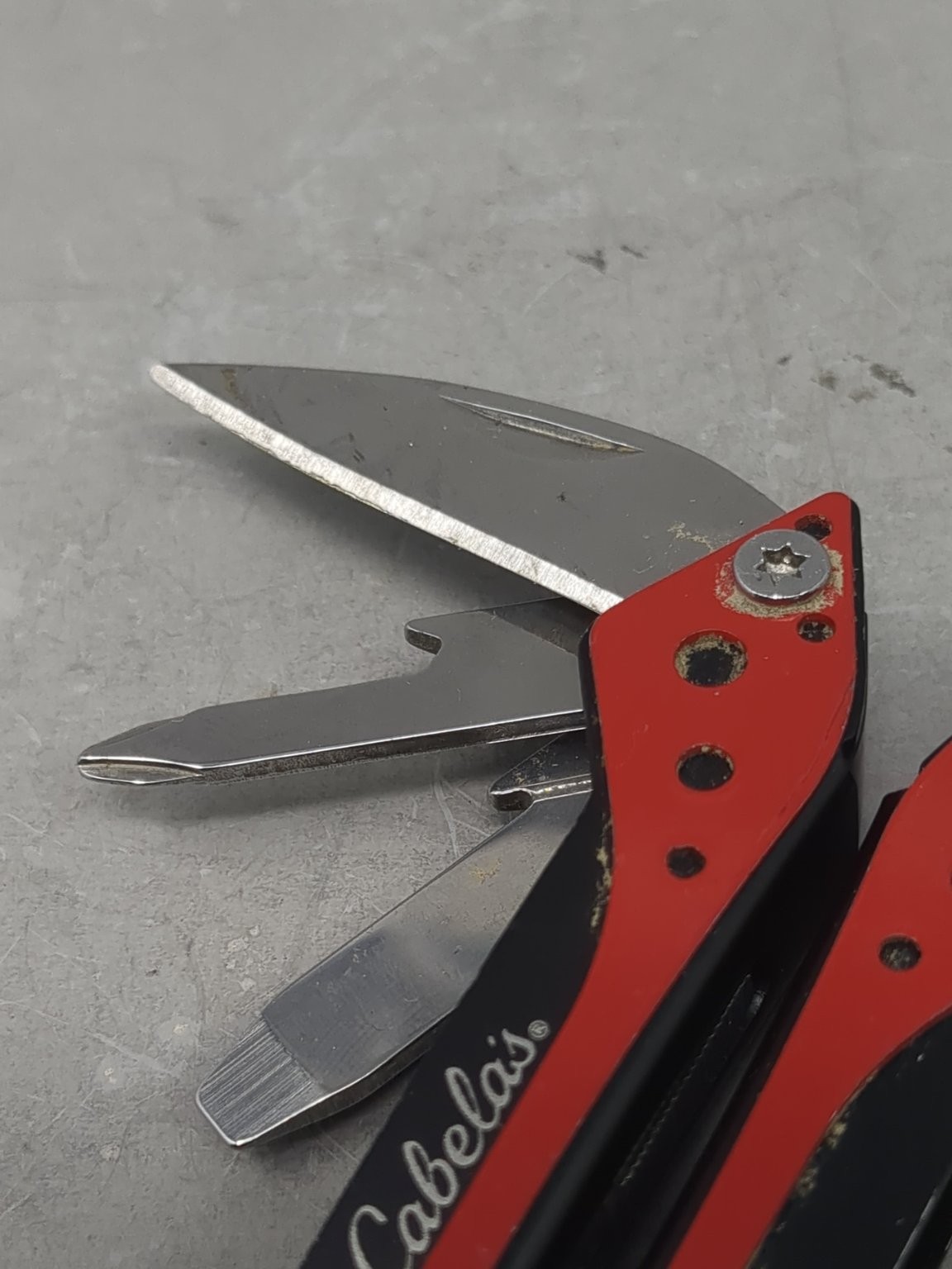 Cabela’s Multi-Tool Stainless Steel Red Black Camping Hiking Knife