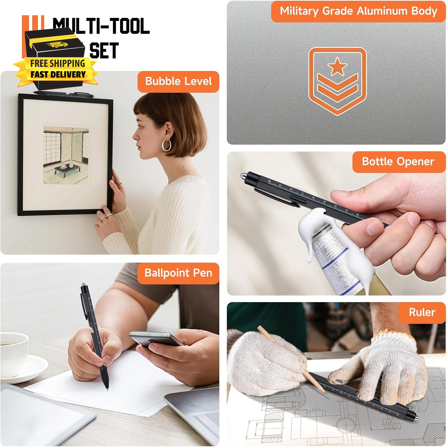 Christmas- Multitool Pen with LED Light, Flathead, Phillips Screwdrivers, Level,