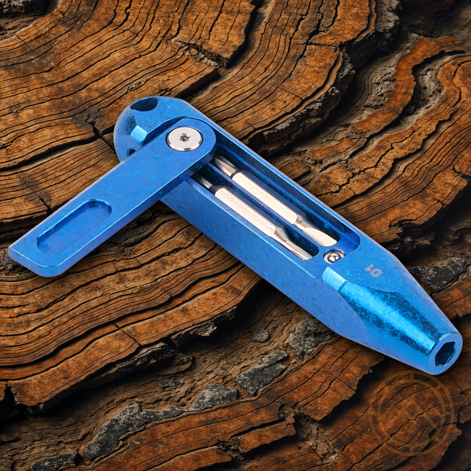 Oknife Otacle D1 Snowflake Blue Titanium With Compartment In Handle Secures Bits