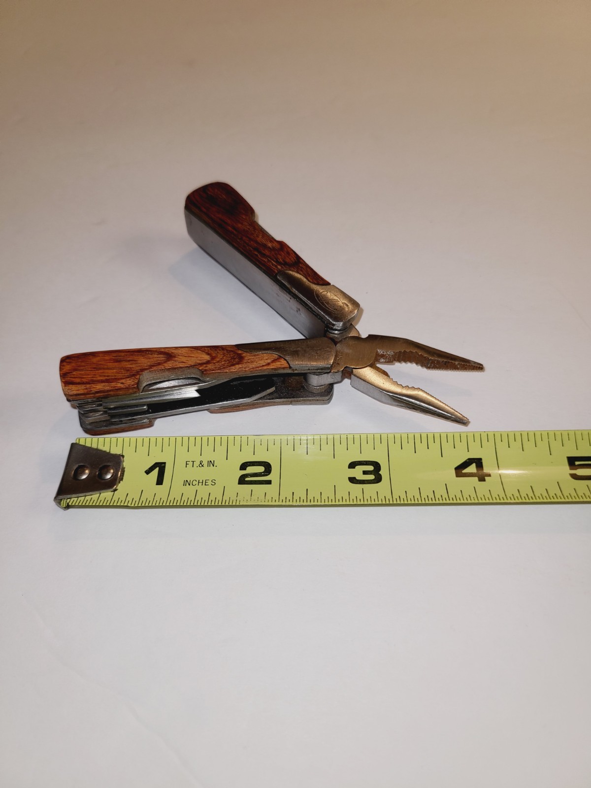 AS IS SHEFFIELD STAINLESS STEEL MULTI TOOL WOOD GRAIN GRIP SEE PHOTOS