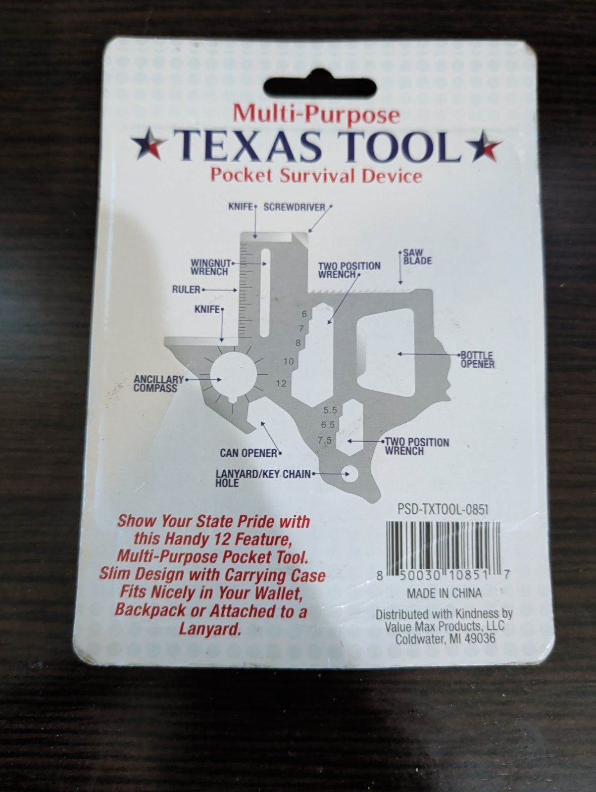 Set Of 3 Multi-Purpose Texas Tool Pocket Survival Device 12 Features