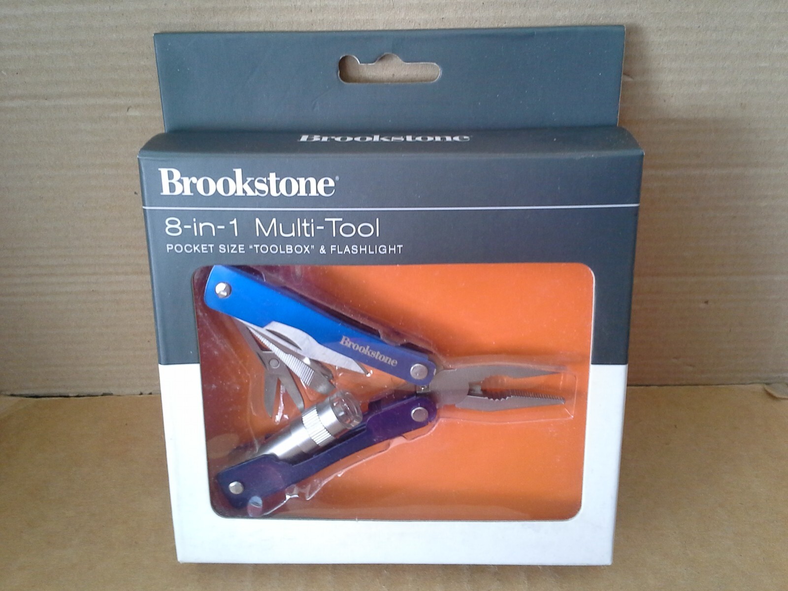 Brookstone 725704 Blue 8-in-1 multi-tool pocket size toolbox. Working. VGC