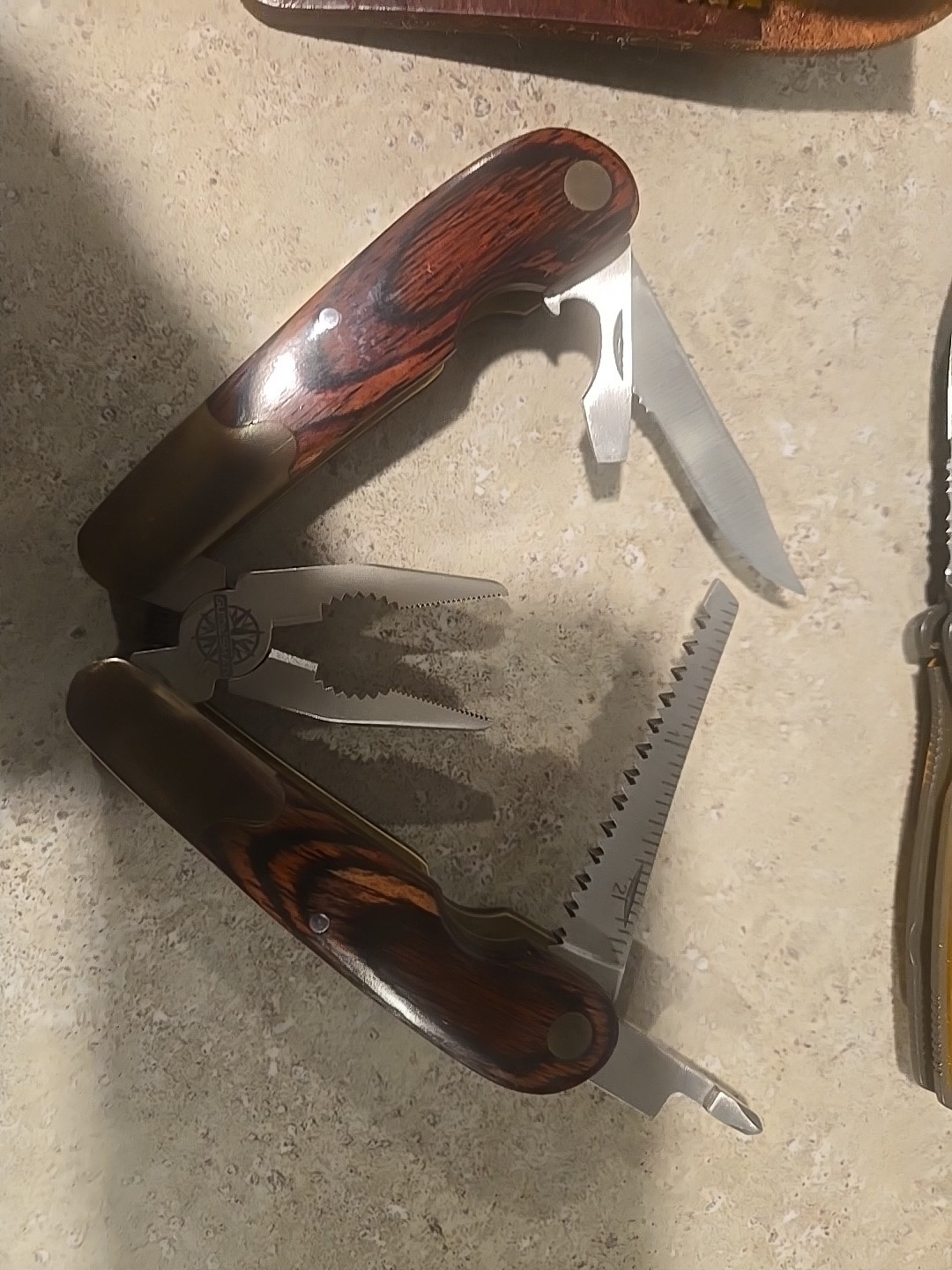 VINTAGE Guidesman Rosewood & Brass Multi-Tool,Pliers & More,Leather Belt Sheath