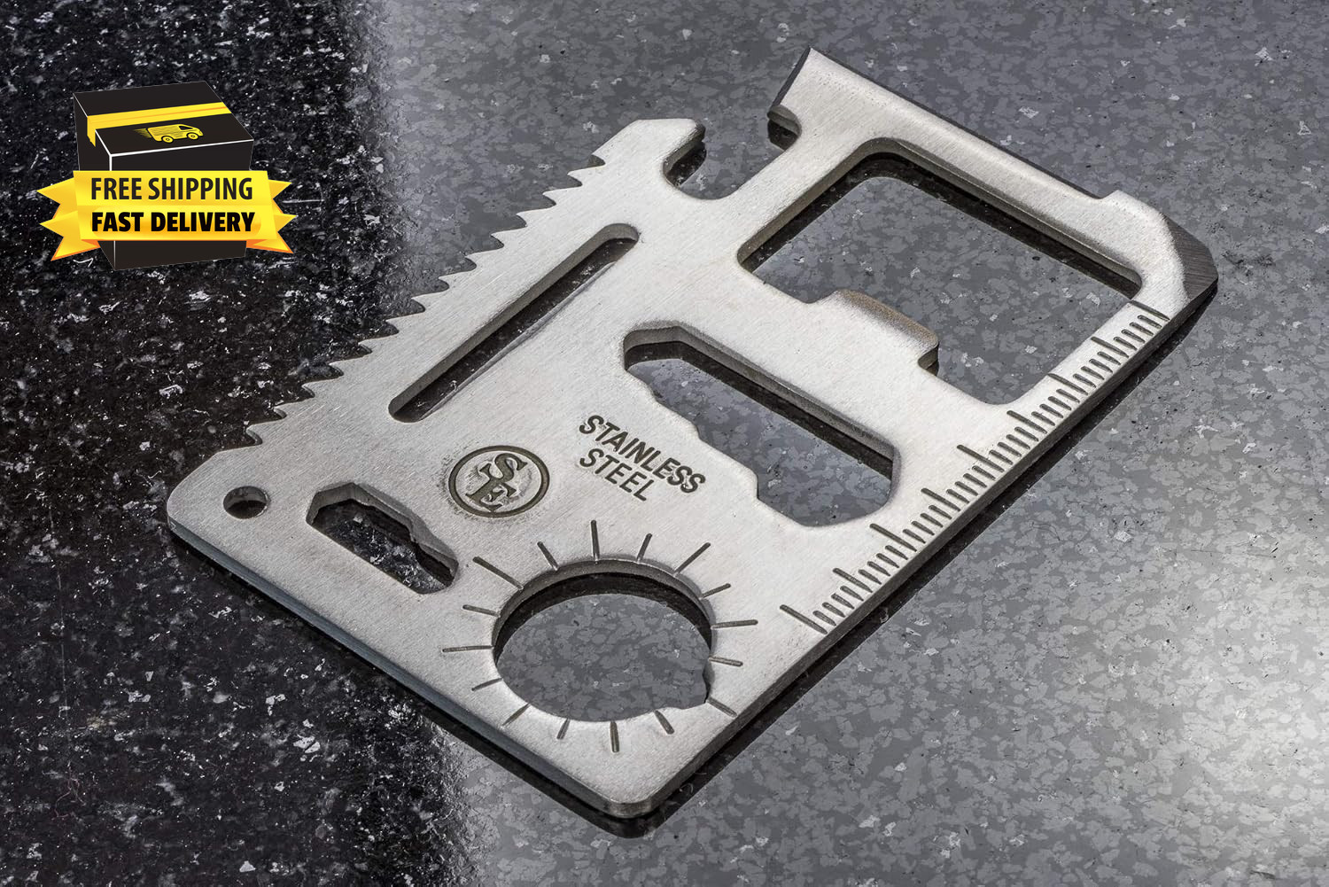 11-Function Stainless Steel Survival Pocket Tool – Compact, Credit Card-Sized Mu