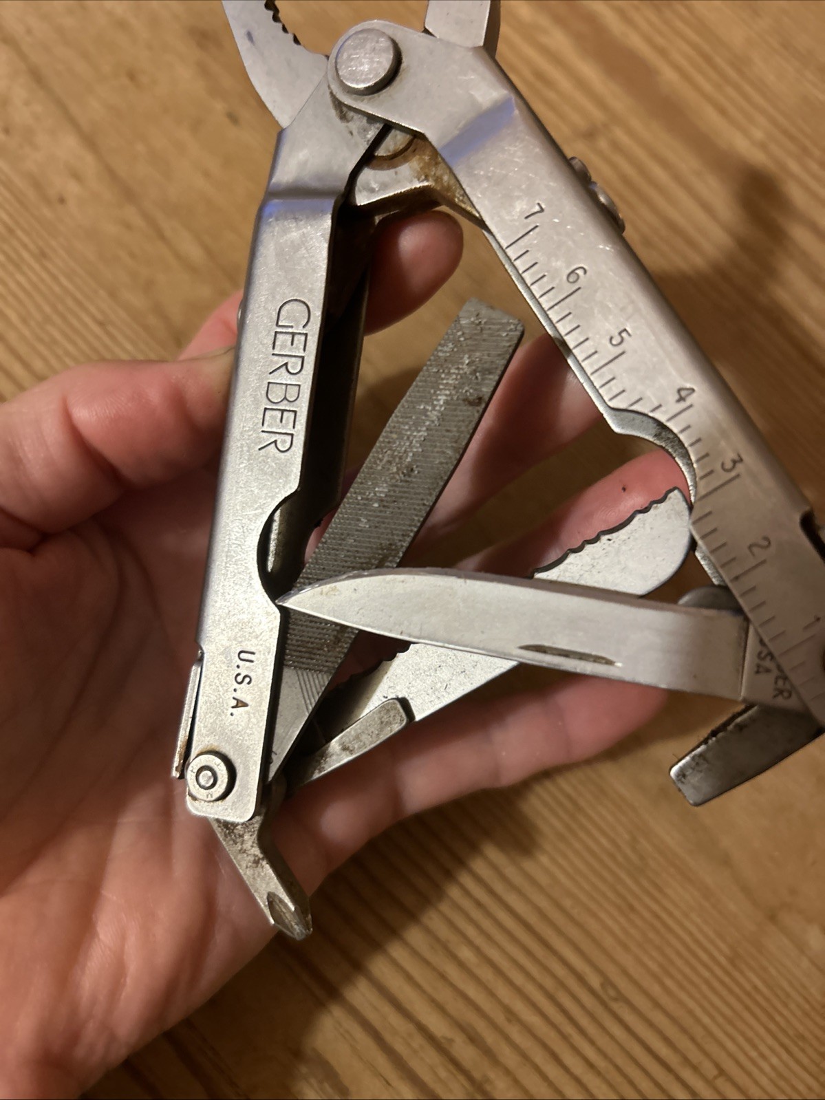 Vintage Gerber Multitool Knife Tools 8 Piece Army Pliers Ruler Misc USA Pat Pend