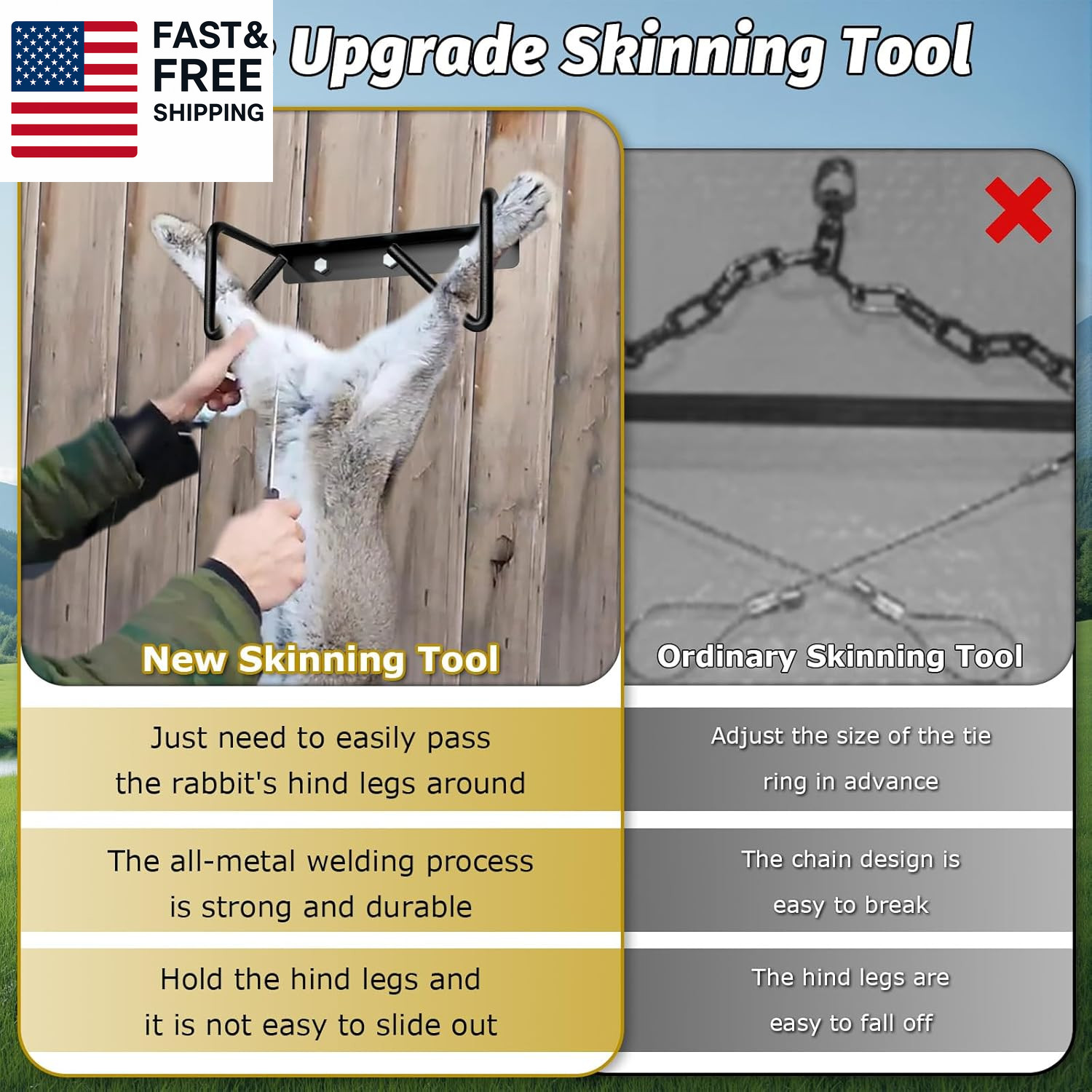 Rabbit Dislocator Skinning Tool Set, Cervical Dislocation Tool, Heavy Metal Mat