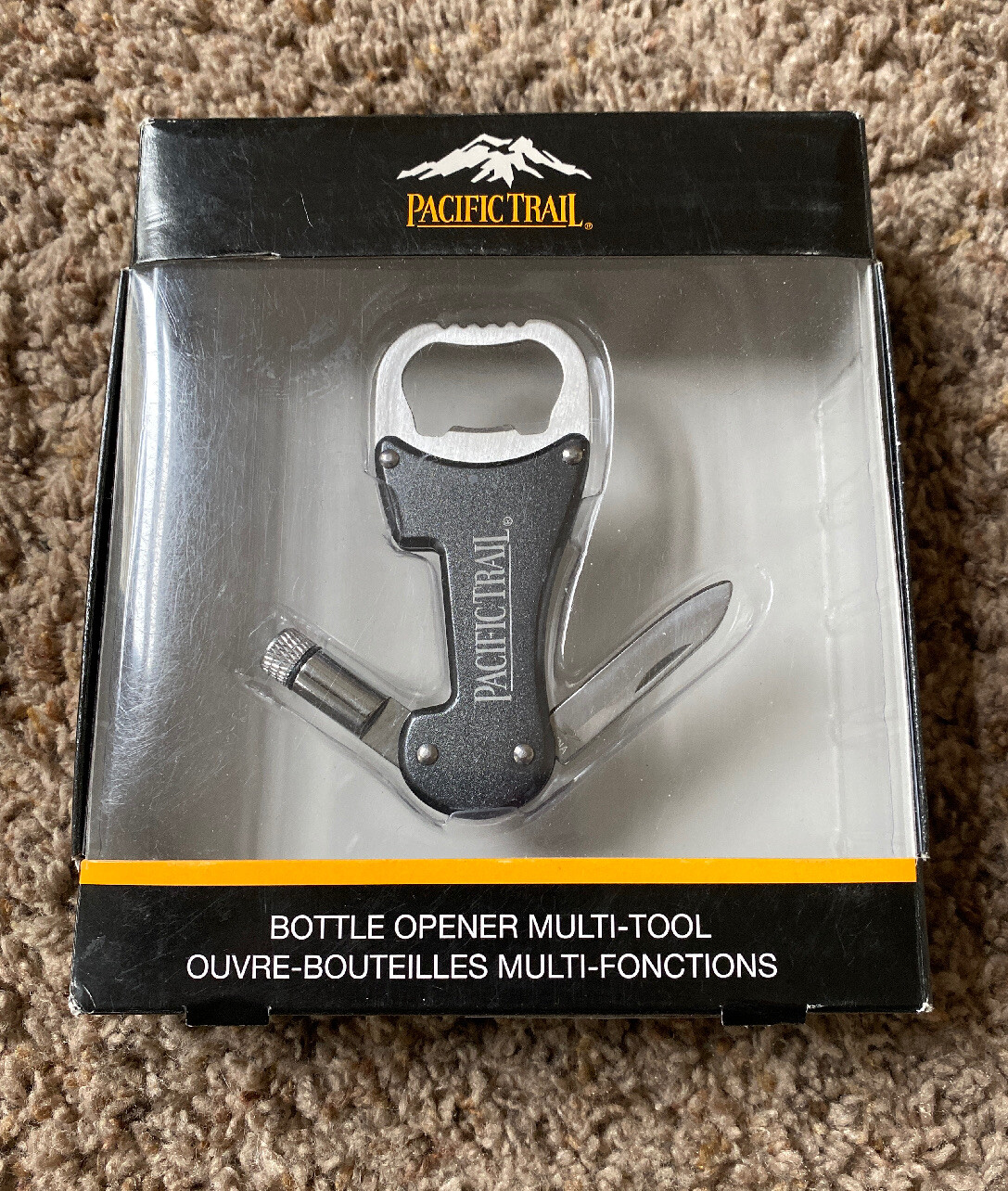 PACIFIC TRAIL BLACK BOTTLE OPENER MULTI TOOL FOLDING POCKET KNIFE FLASH LIGHT