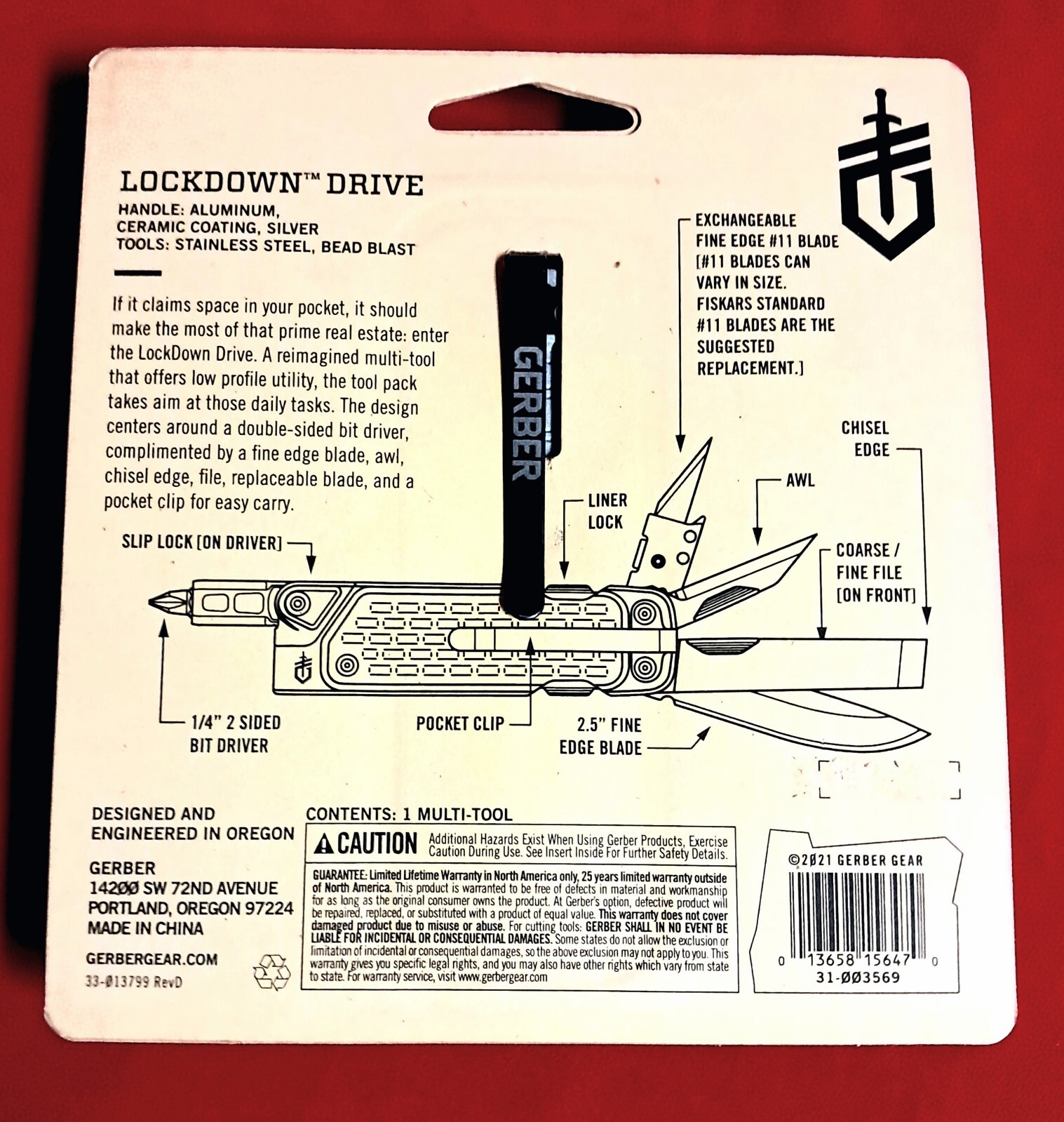 GERBER SILVER/BLACK MULTI TOOL IN PACKAGE LOCKDOWN DRIVE
