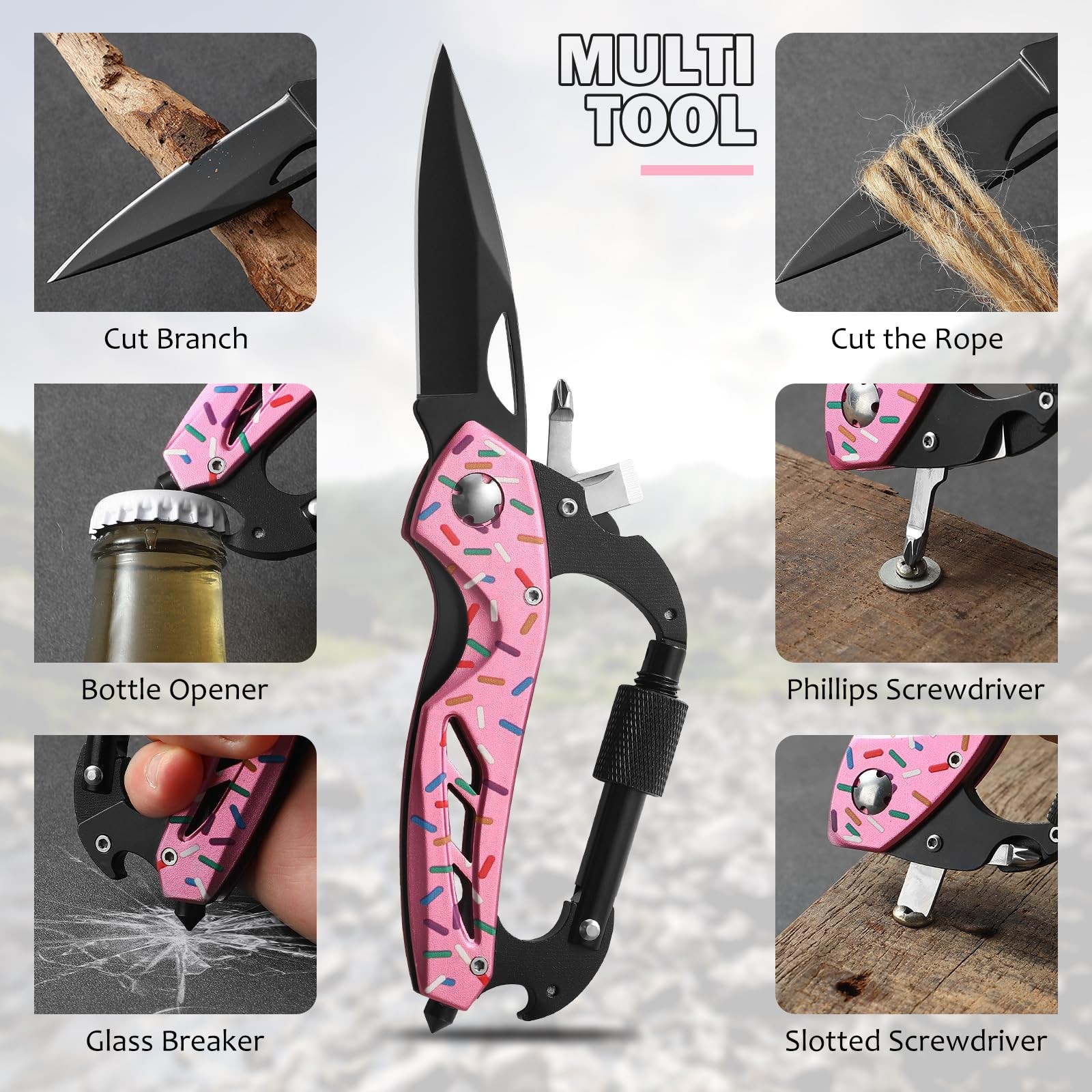 Donut Multitool Carabiner Knife Gifts for Women Men,Survival Gear for Camping…