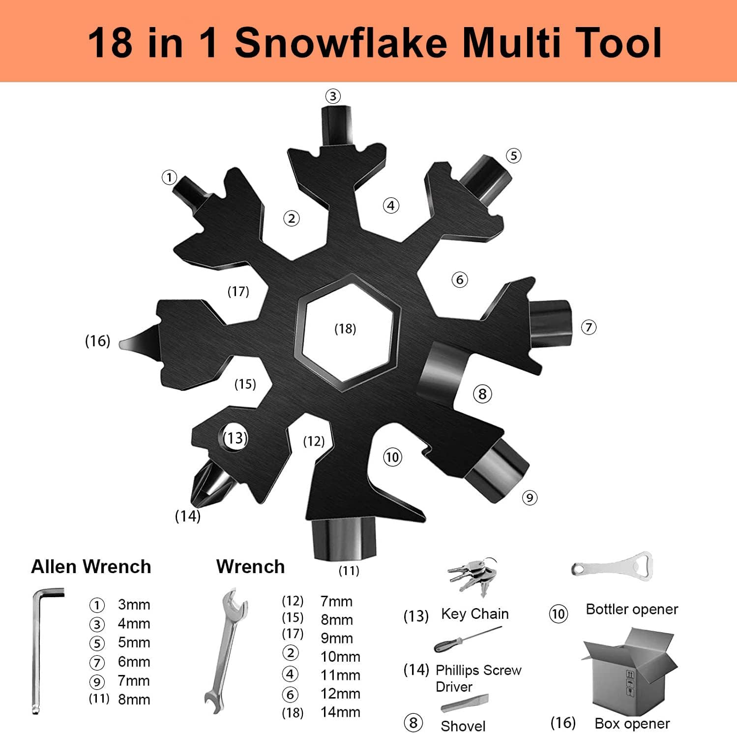 18-in-1 Snowflake Multi Tool, Fathers Day Mens Gifts, Birthday Gifts for Mens