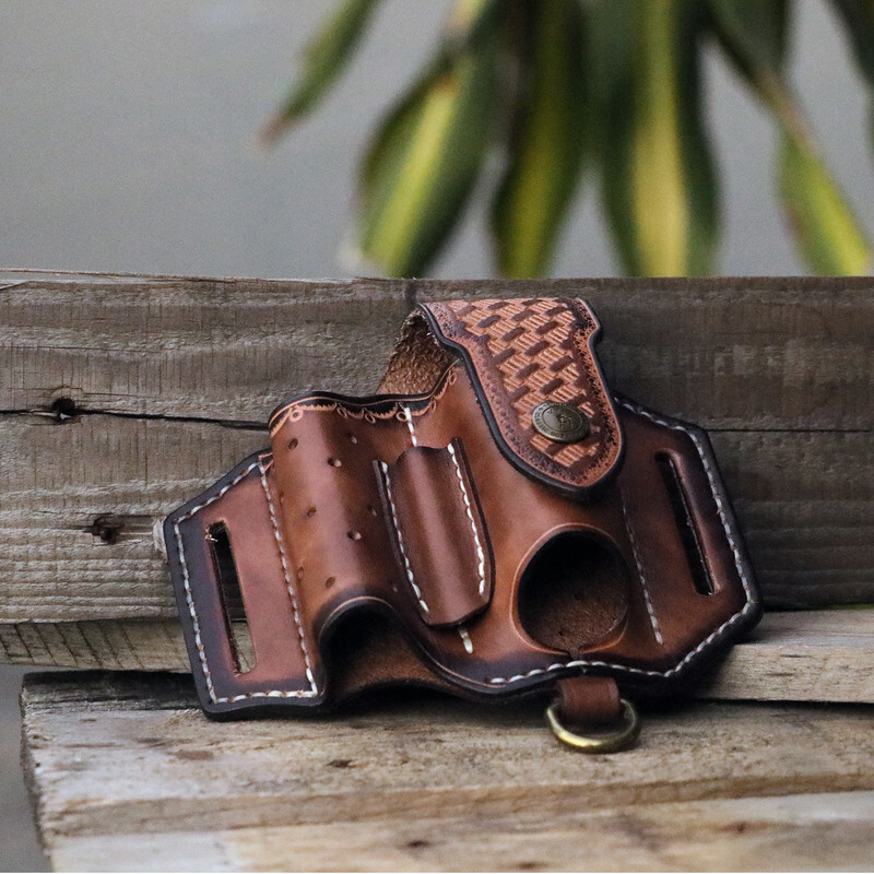 TOURBON 4-in-1 Leather Multitool Belt Holster for Flashlight/EDC/Pen Sheath Gift