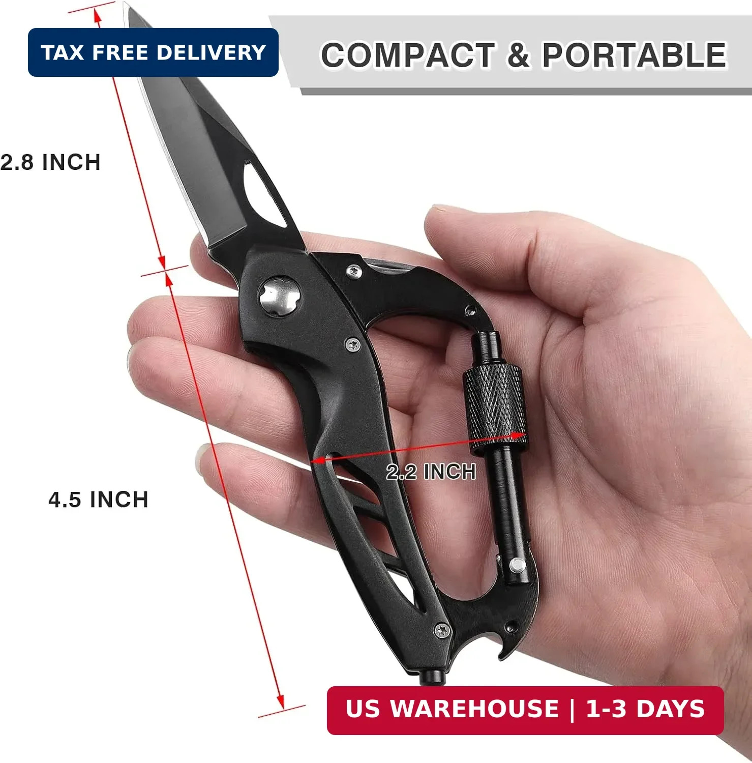 FUNBRO Multitool Carabiner with Pocket Knife, Stocking Stuffers Gifts for Men, E