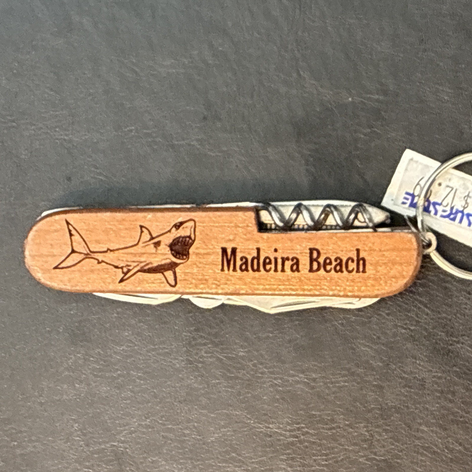 Madeira Beach Wood Handle Multi-Tool Pocket Knife Corkscrew Keyring, 2″