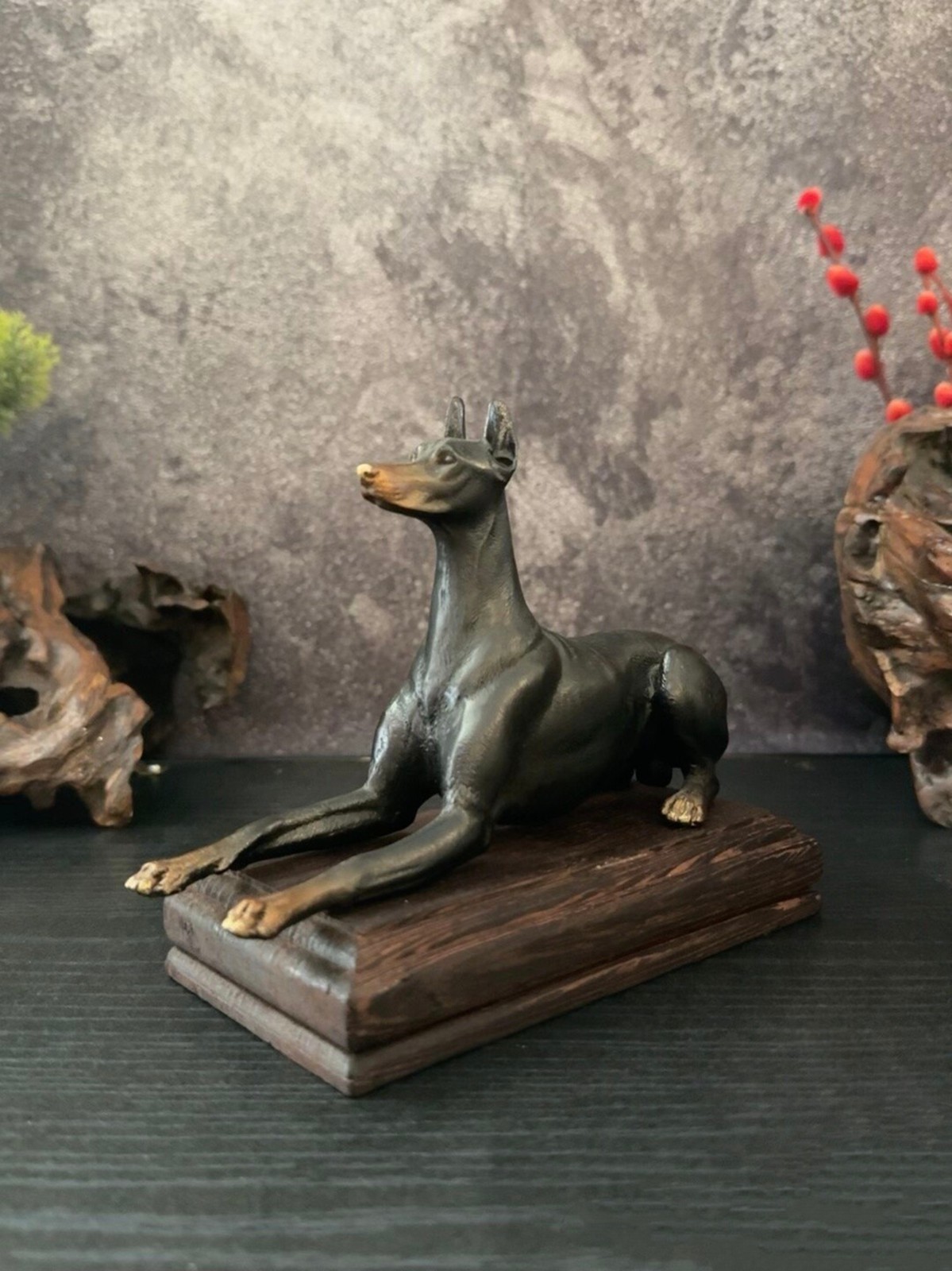 Brass copper sculpture DOBERMAN PINSCHER ornament Artistic animal canine dog