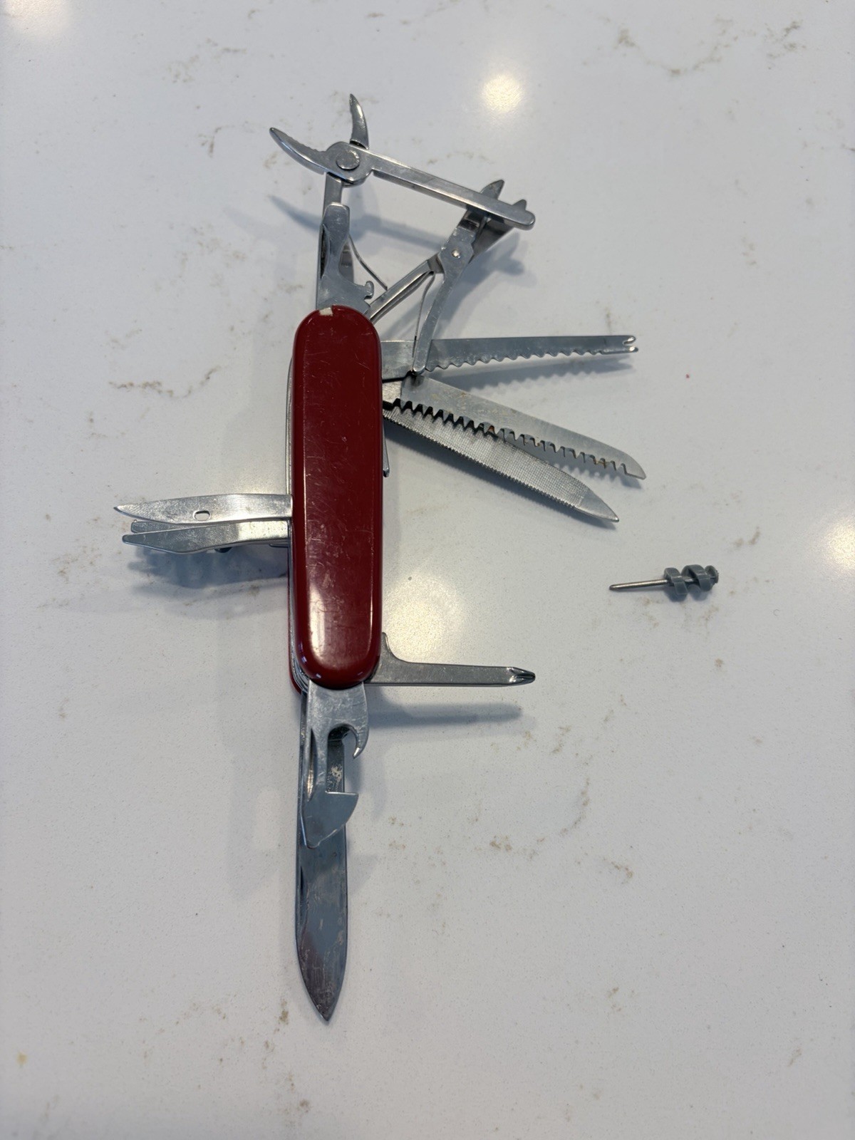 Red Vintage Swiss-Style Multi-Tool Pocket Knife, Scissors, Corkscrew, Nail File