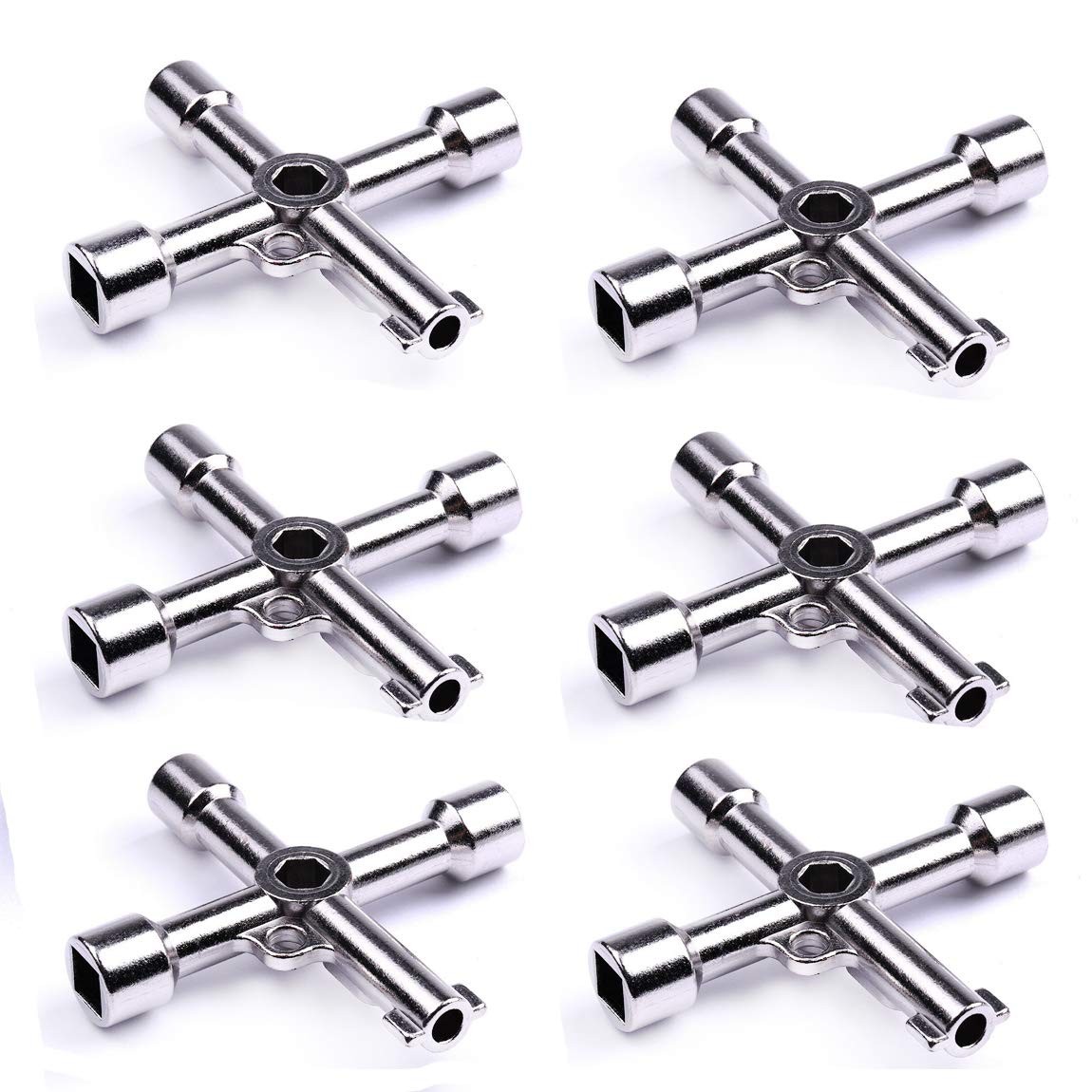 6 PCS 4 In 1 Alloy Triangle Square 4 Way Service Utility Cross Keys Wrench