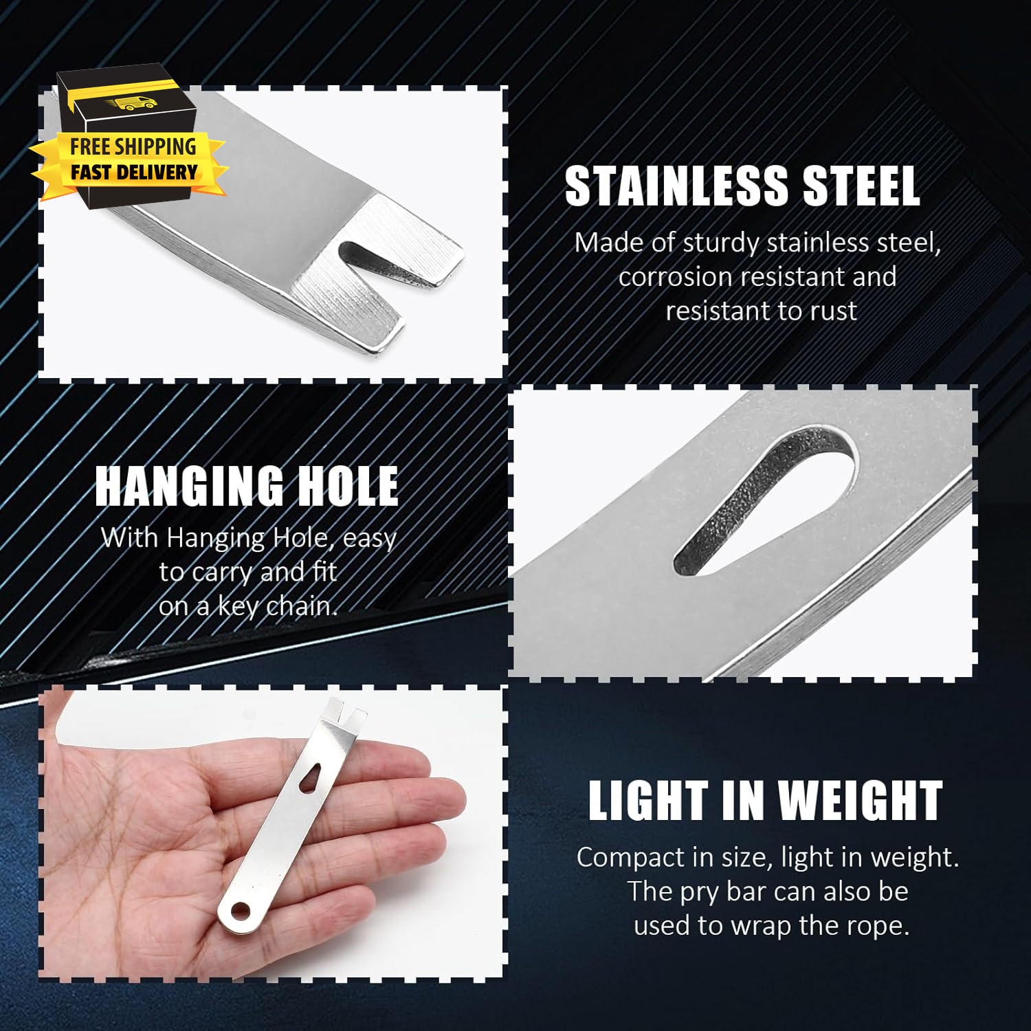 4 Pcs Mini Pry Bar, Pocket Stainless Steel Pocket Crank Crowbar Small Prybar EDC