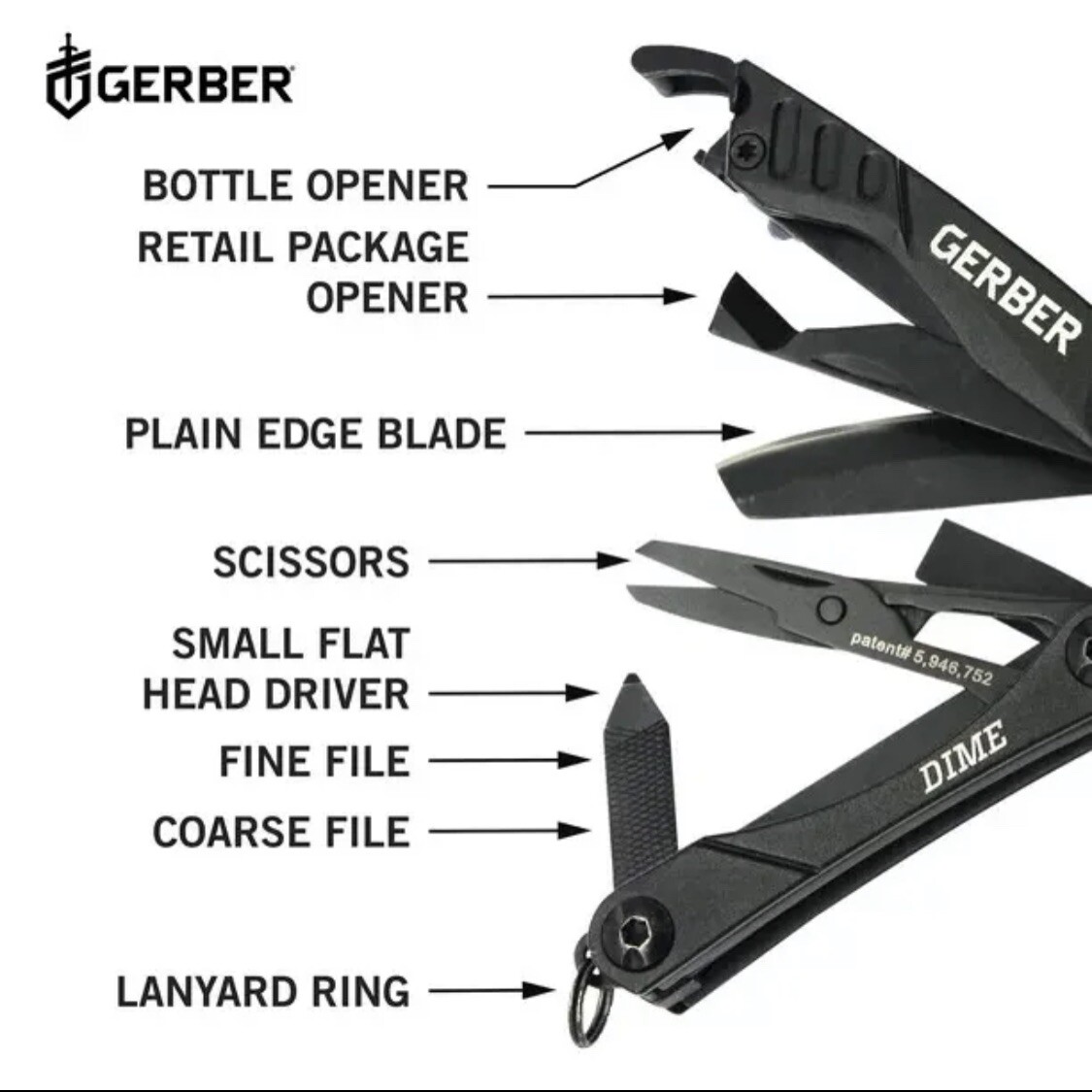 Gerber Dime 12 Multi-Tool Black 30-000469 BRAND NEW Small & Lightweight Fiskars