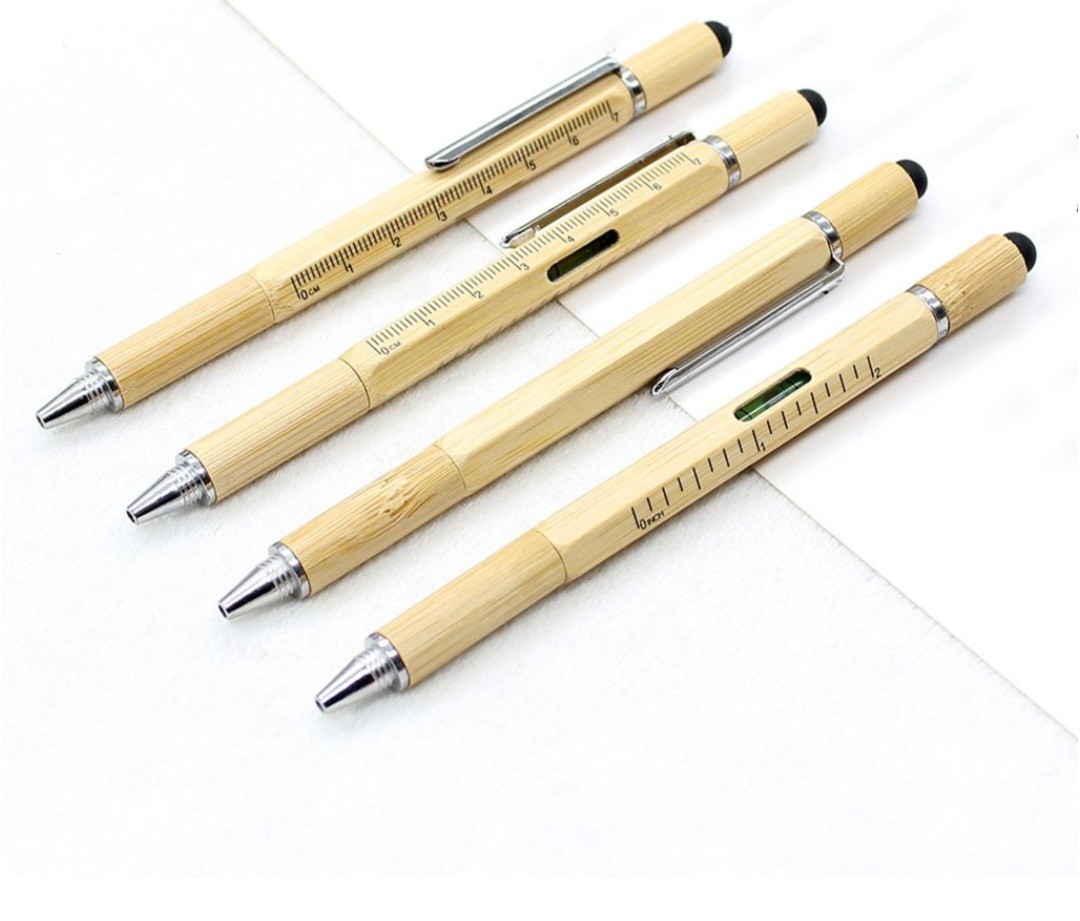 6 in 1 Multitool Pen Bamboo Ballpoint Screwdriver Ruler Level Stylus Tool…