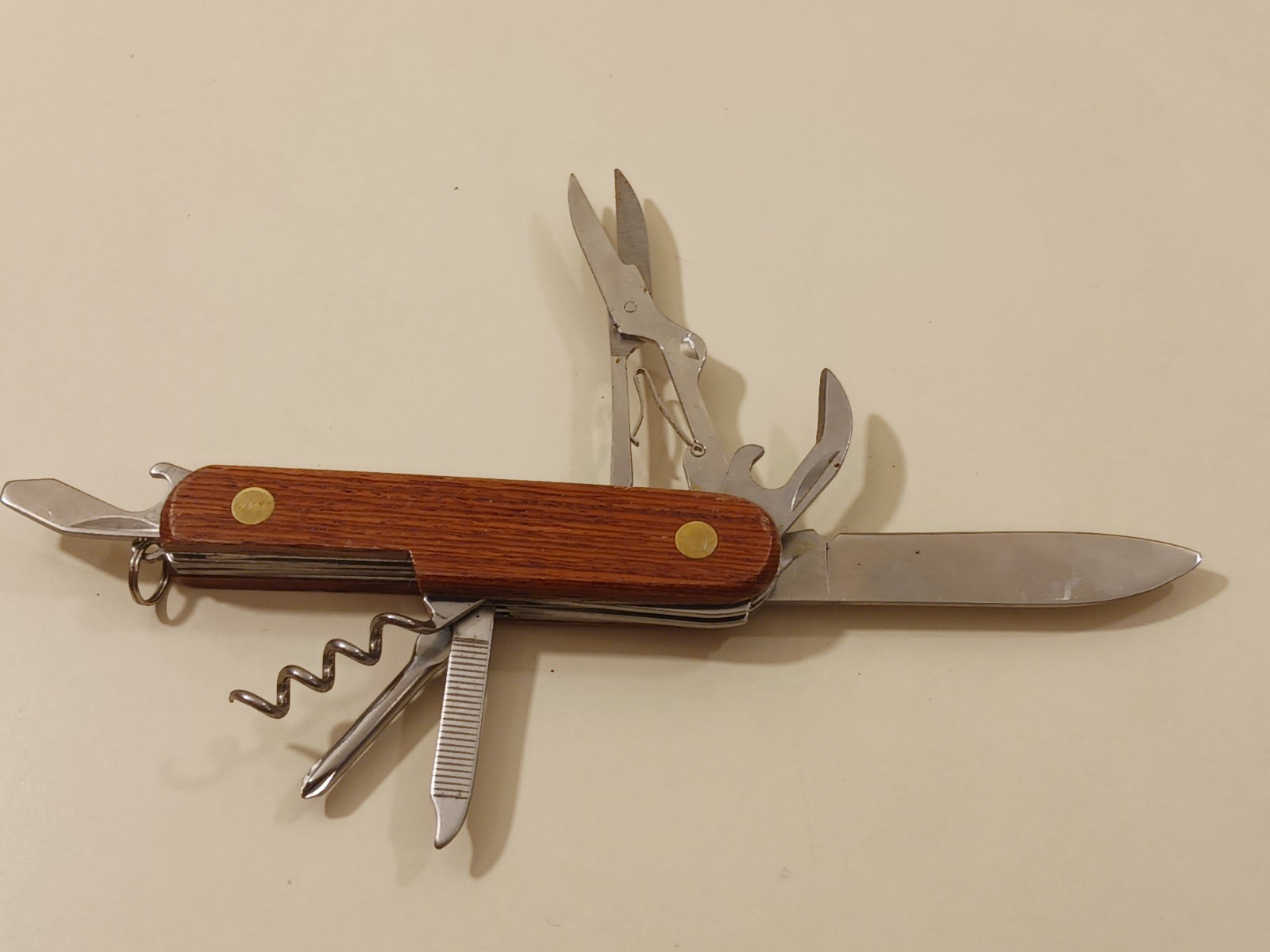 7 Function Wood Brown Handle Multi-Tool Folding Knife Pliers Scissors Camp China