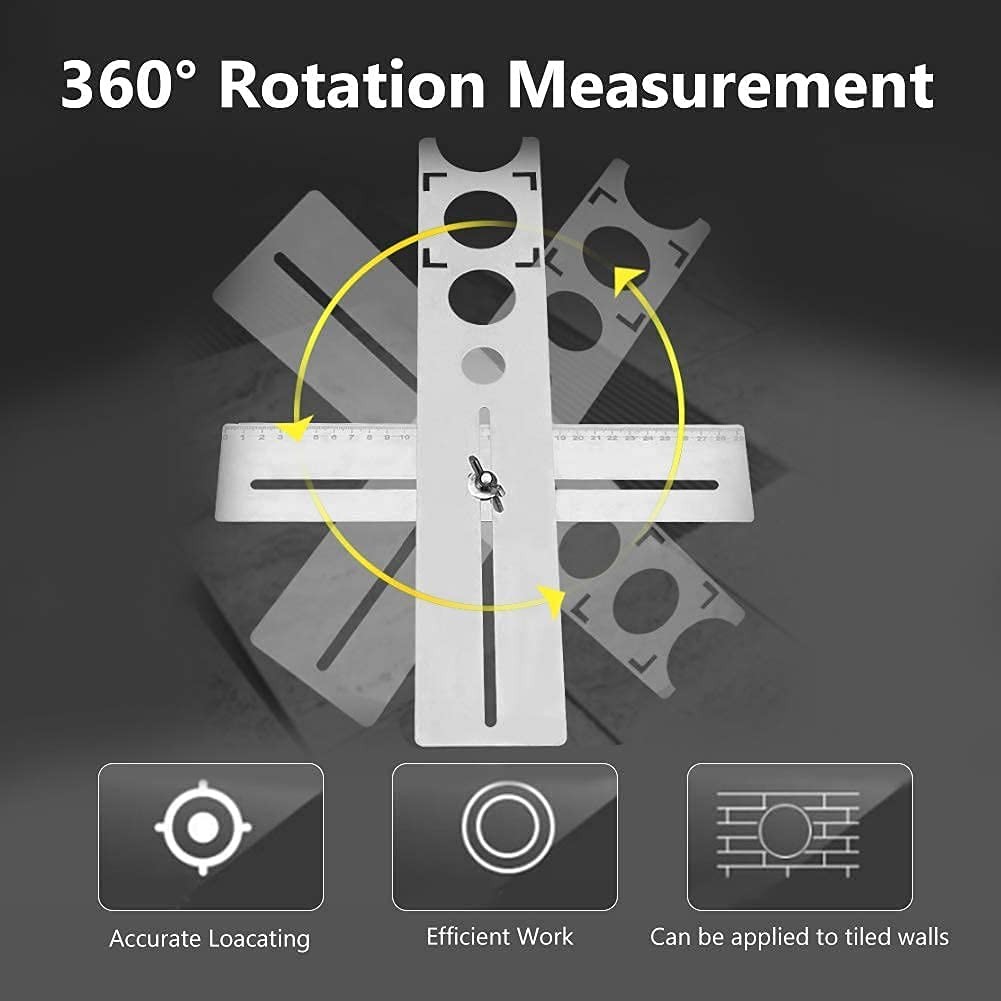 Multi Angle Measuring Ruler Adjustable Tile Hole Finder Ceramic Tile Hole E…