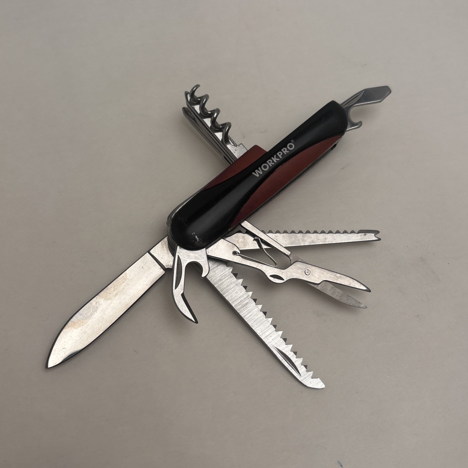 Workpro 15-in-1 Multitool Pocket Knife Stainless Brown Black Tactical Camp