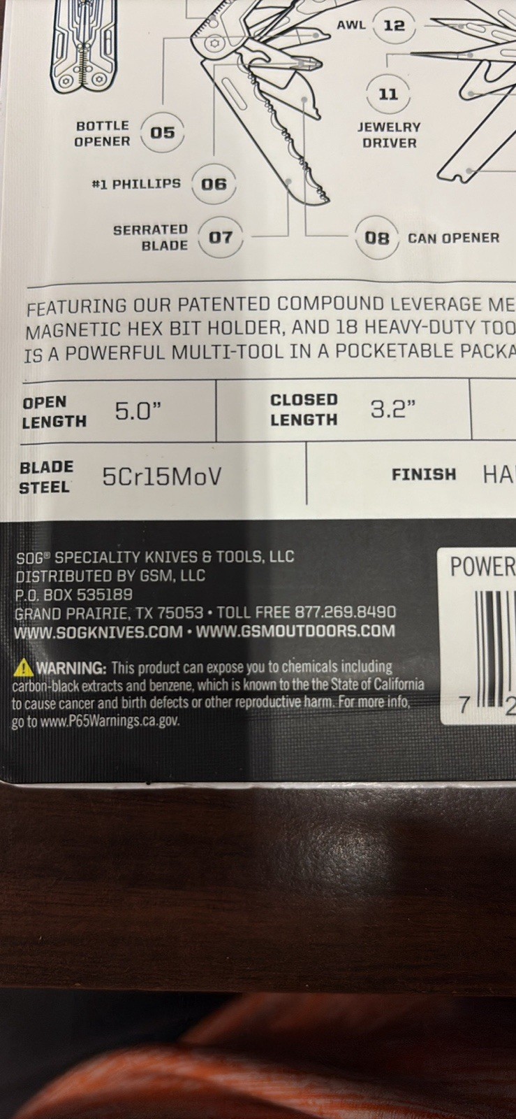 SOG PowerPint Compact Multi-Tool Stainless Steel 18 Tools Pliers Knife – Black