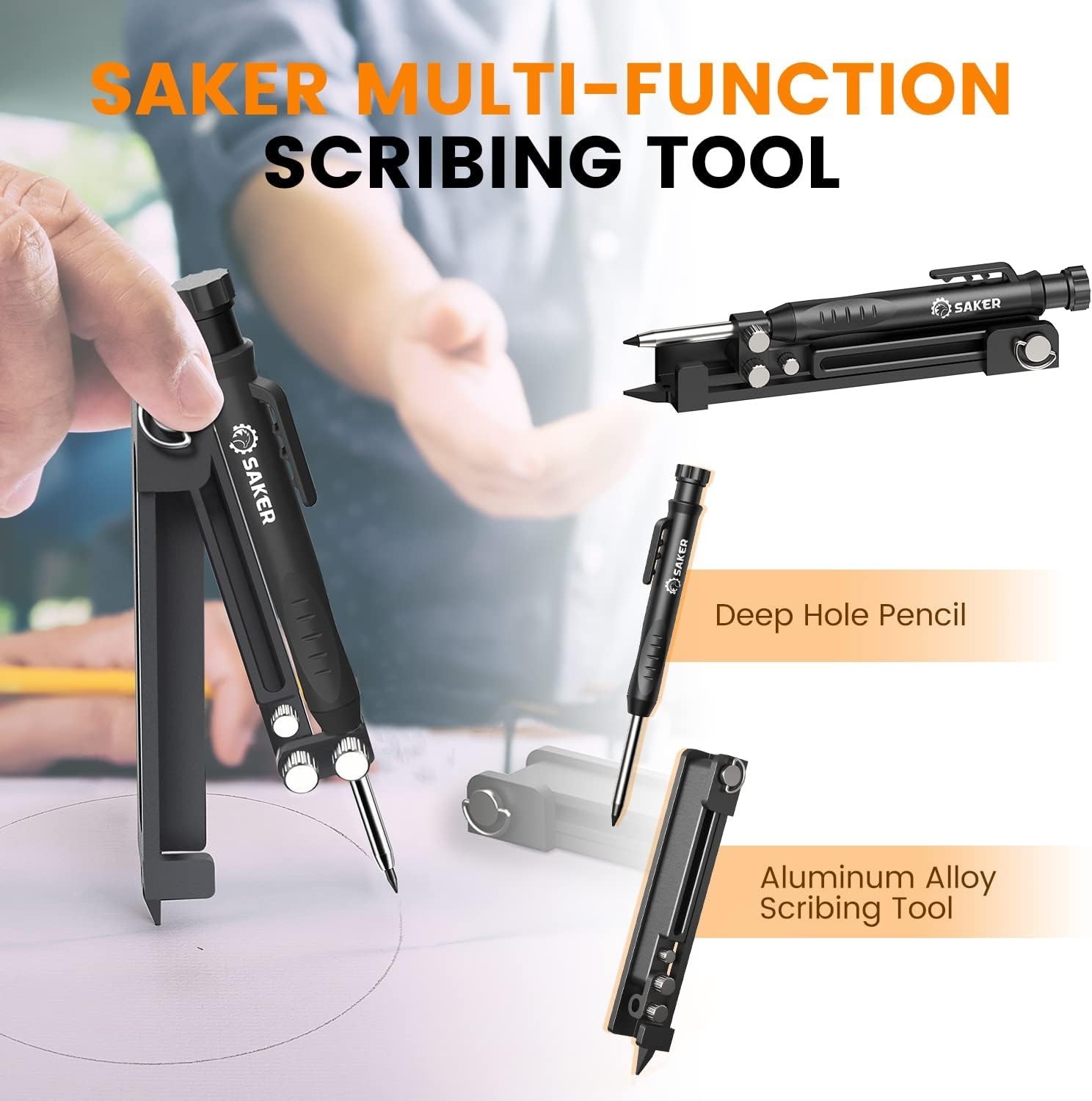 Durable Aluminum Alloy Scriber Tool – 5.5in Adjustable Black Construction Pencil