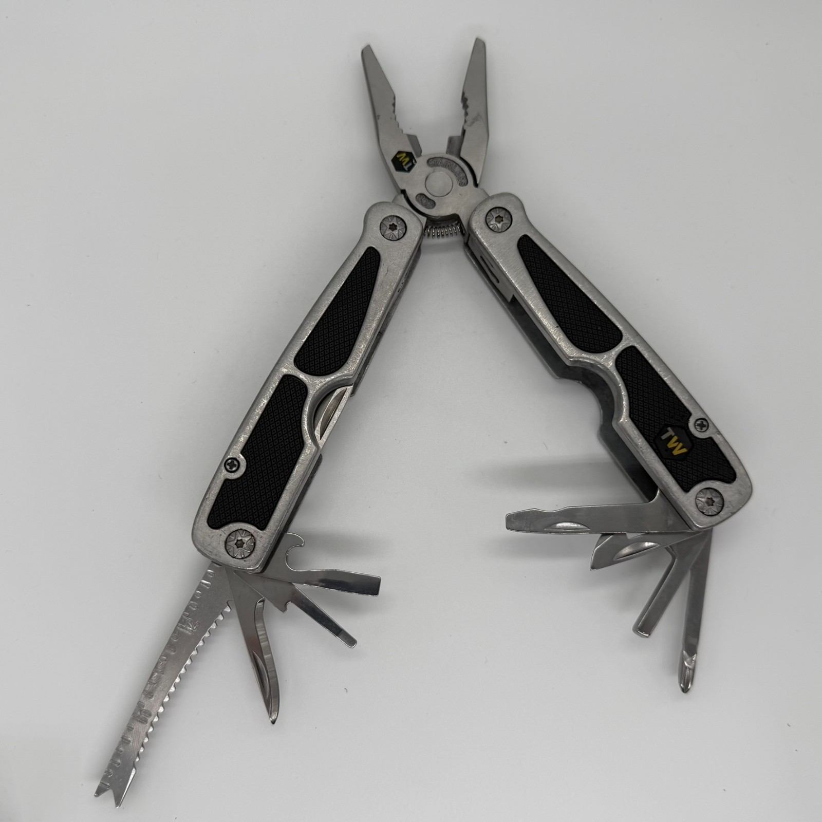 Tactical Workshop 11-in-1 Multi-Tool Stainless Steel Folding Pliers Black Handle