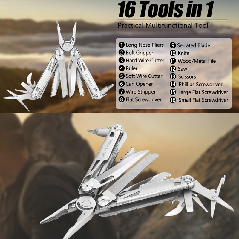 Flissa 16 In 1 Multi Tool Pliers Portable Outdoor Survival Compact Folding Knife