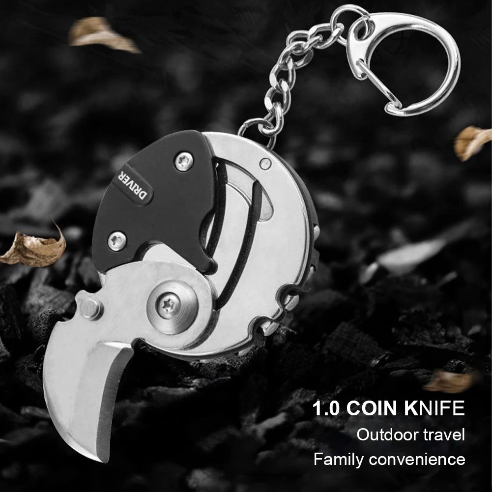Multifunction Keychain Screwdriver Hex Coin Folding EDC Tool Mini Knife..