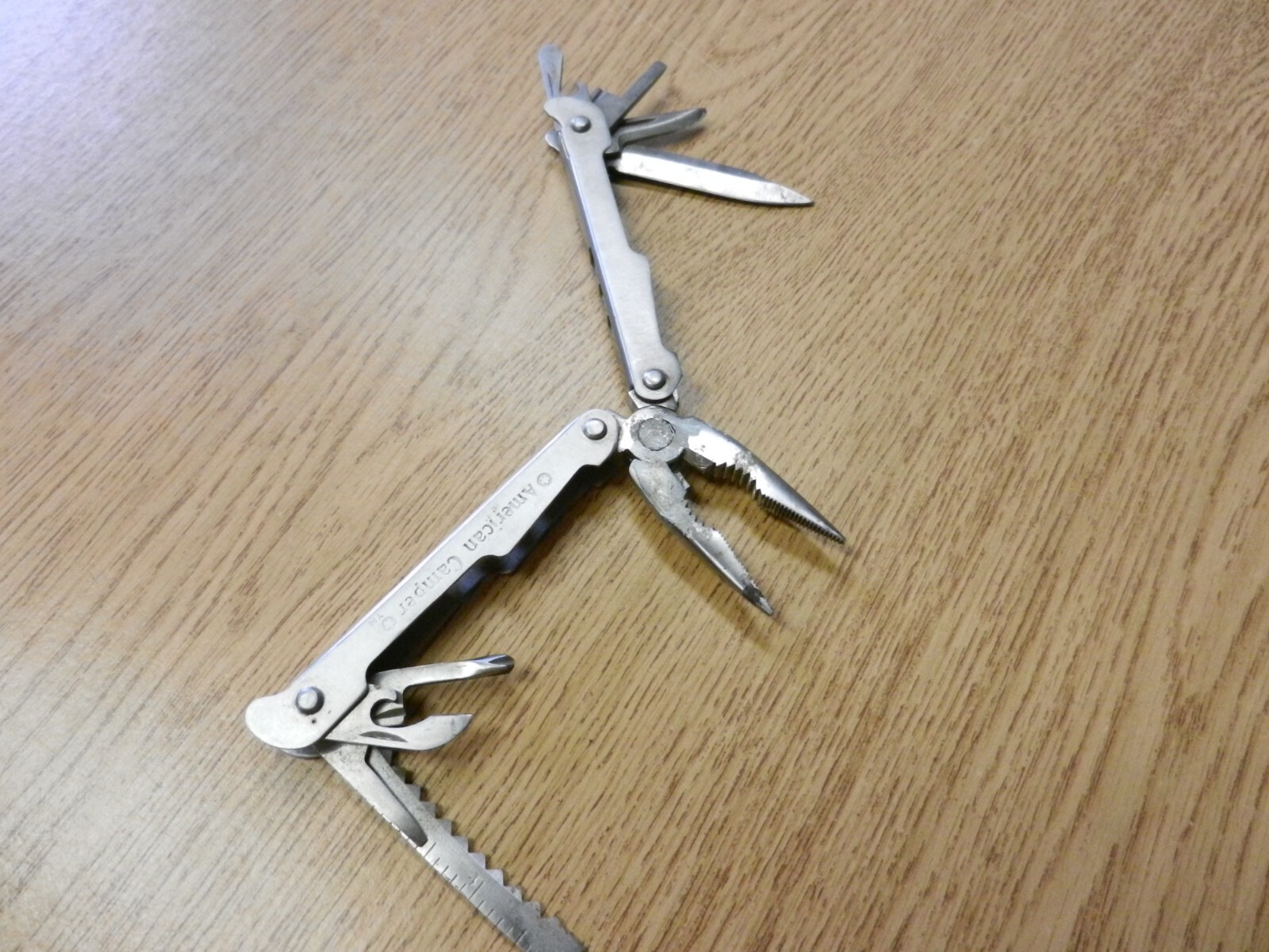 American Camper Multi Tool 4 1/4″ Long Closed 10 Tools Pliers Used No Sheath