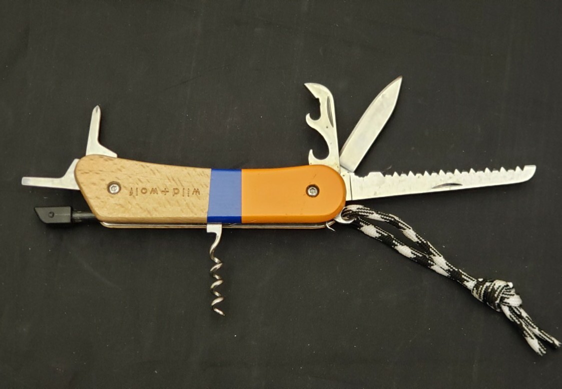 Wild + Wolf 9-in-1 Wilderness Survival Multitool Knife Saw Flint Opener etc