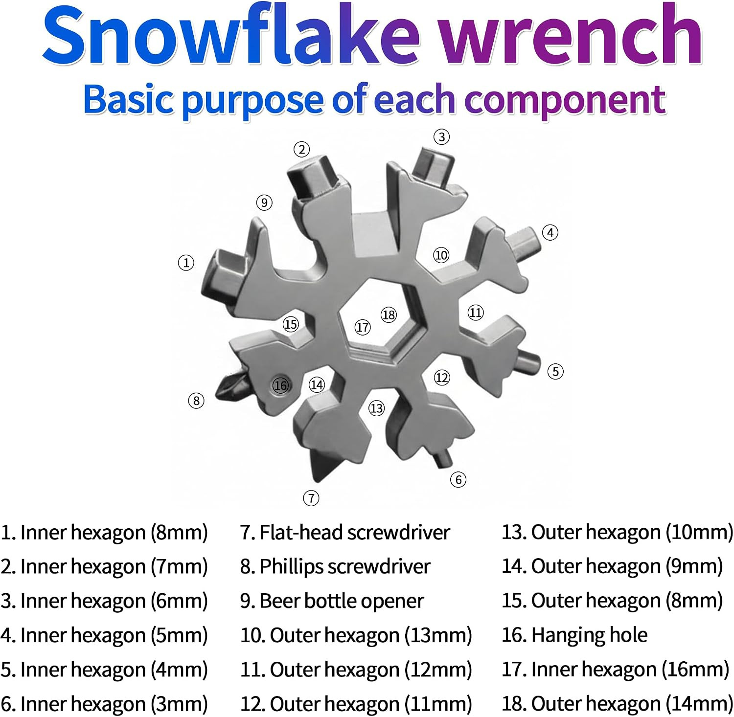 3Packs Snowflake Multi Tool, 18-In-1 Stainless Steel Snowflake Multitool for Bot