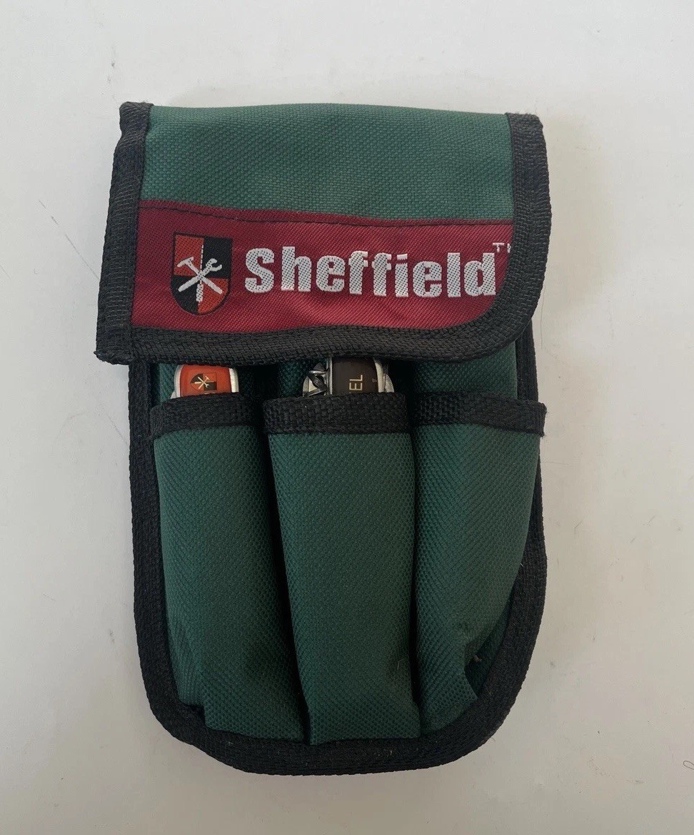 Sheffield Knife & Multi Tool Lot Of 5 With Pouch ~ Red Handle