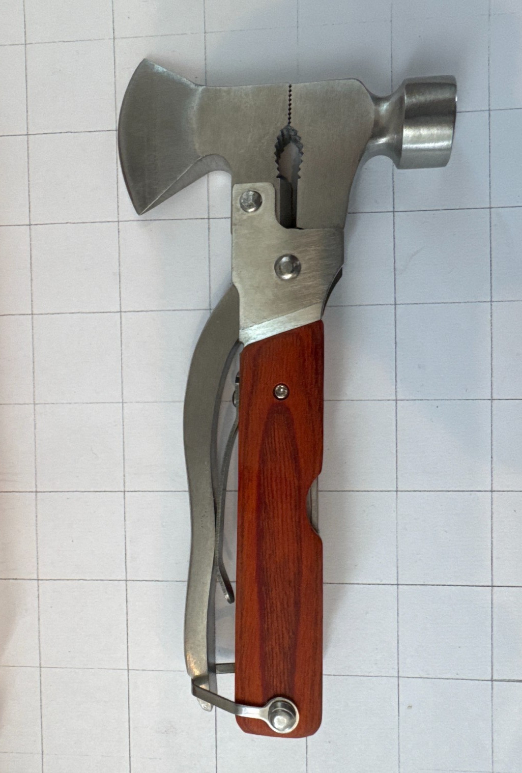 Stainless Steel Hatchet Multi-Tool w/ Wood Handle + Nylon Case + Box — Axe, Hamm