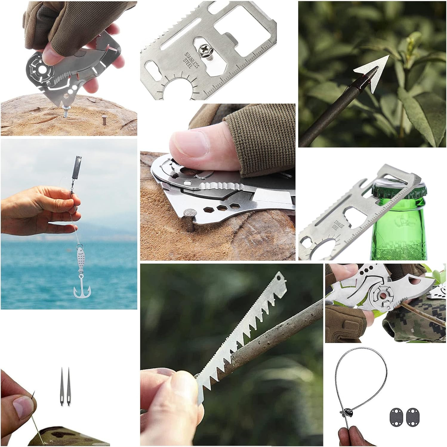 Tiny Survival Card and Wallet Multitool(3 PCS), EDC Wallet with Knife Credit Car