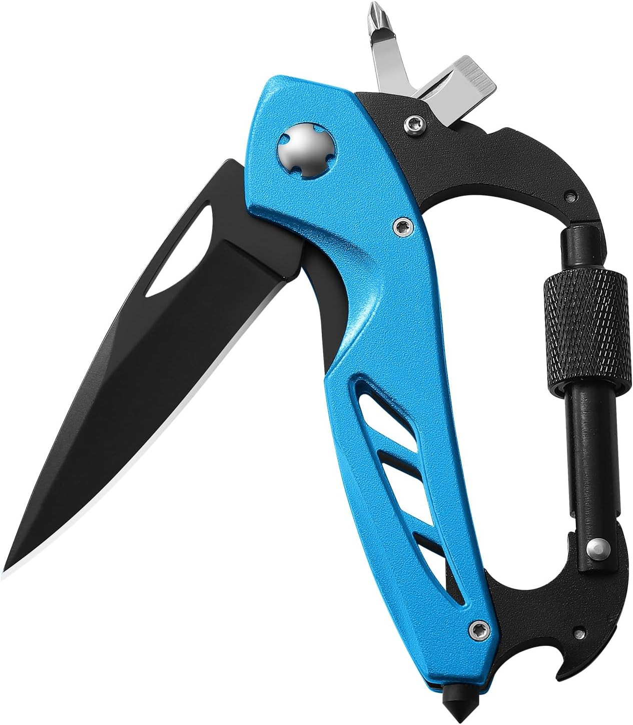 Multitool Carabiner with Pocket Knife, Stocking Stuffers Gifts for Men,6-In-1 Mu