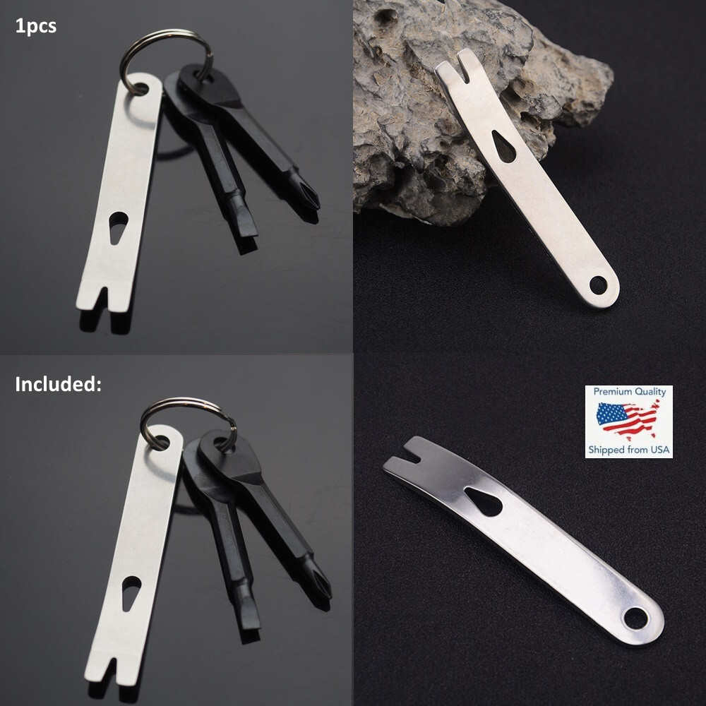 2pcs Combo Crowbar & Key Screwdrivers Keychain Carabiner Clip EDC Black & Silver