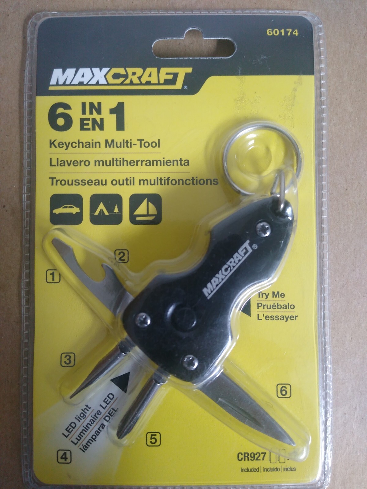 NEW MAXCRAFT 6 IN 1 STAINLESS STEEL KEYCHAIN POCKET MULTI-TOOL WITH LED LIGHT