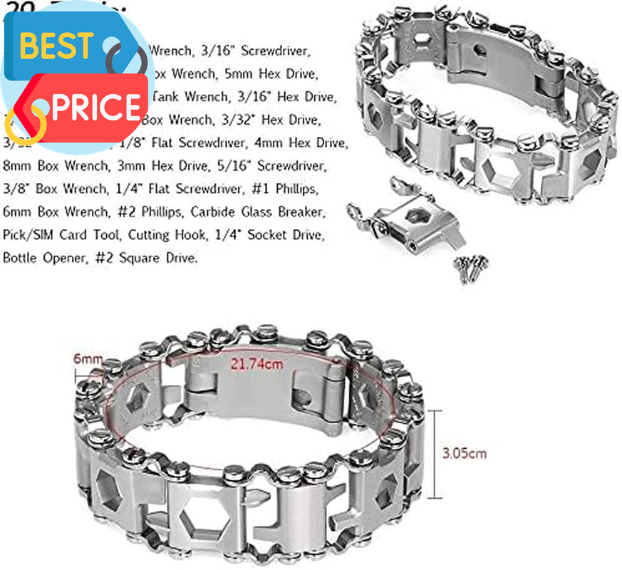 Multitool Bracelet 29 in 1, 22Cm Stainless Steel, Outdoor Travel Men Watch Strap