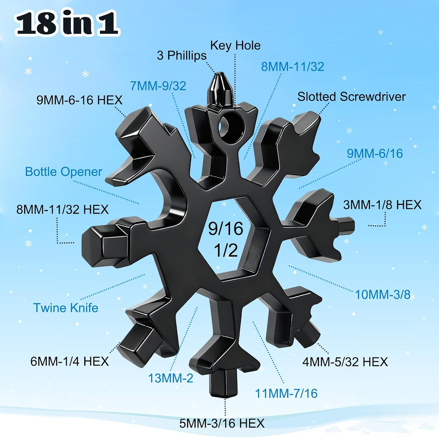 10 Packs Snowflake Multi Tool,18 in 1 Snowflake Multitool,Snowflake Wrench/Bottl