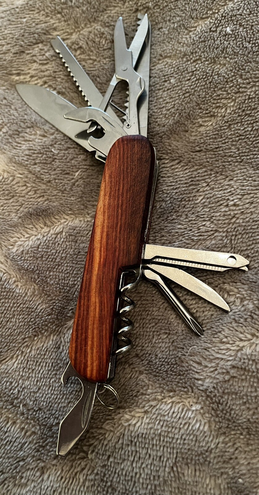 Custom New 11-Function Unbranded Swiss Army Knife Wood Grain Finish Nice Gift!!