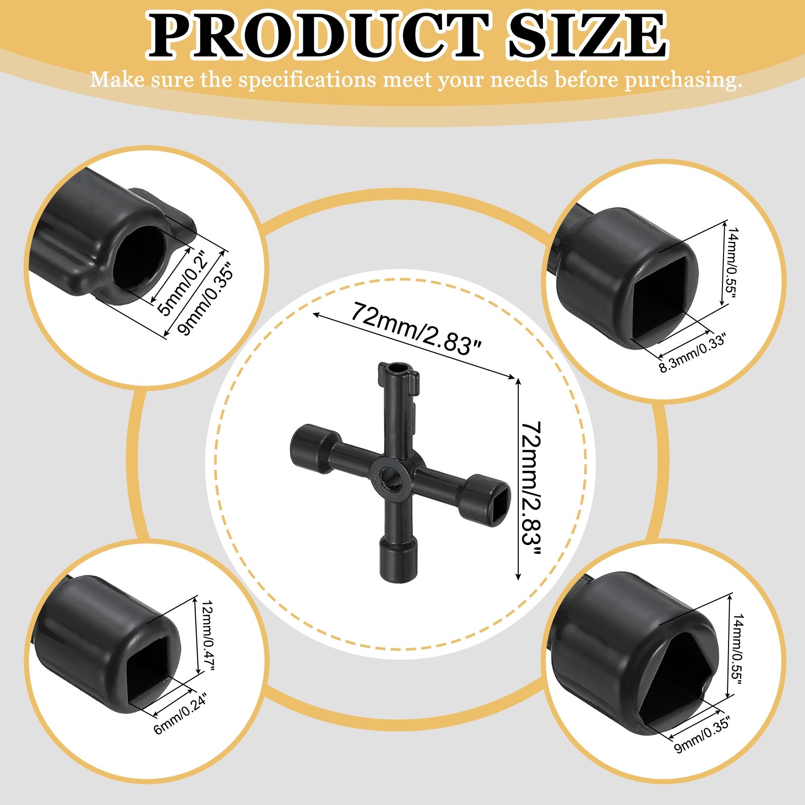 Zinc Alloy 4 in 1 Universal Utility Key for Multi-Purpose, Black, Style A